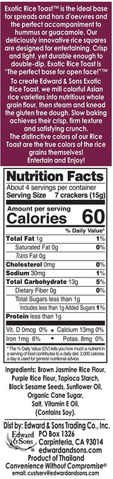Edward & Sons Exotic Purple Rice & Black Sesame Rice Toast - Oven Baked, Whole Grain, Plant-Based, Gluten Free, Low Fat - 2.25 Oz (Pack of 12)