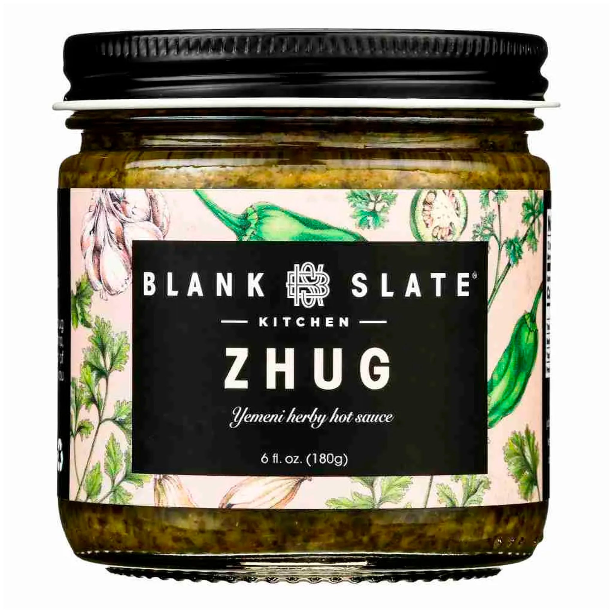 Blank Slate Kitchen Zhug (6 oz) | Spicy Middle Eastern Herby Green Hot Sauce (Yemeni Skhug) | Vegan & Gluten-free | Blend of Jalapenos, Cilantro