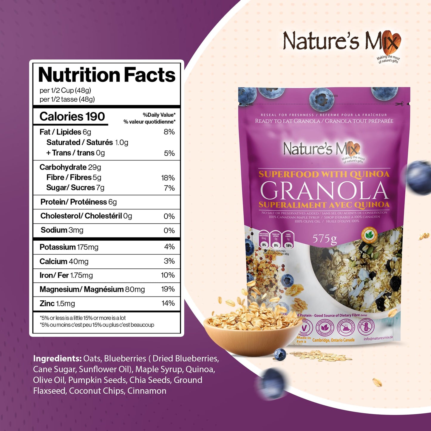 Nature's Mix - Super Food Granola with Quinoa and Blueberries - Nut-Free, Vegan and Kosher - Nutrient-Rich Superfoods - Large
