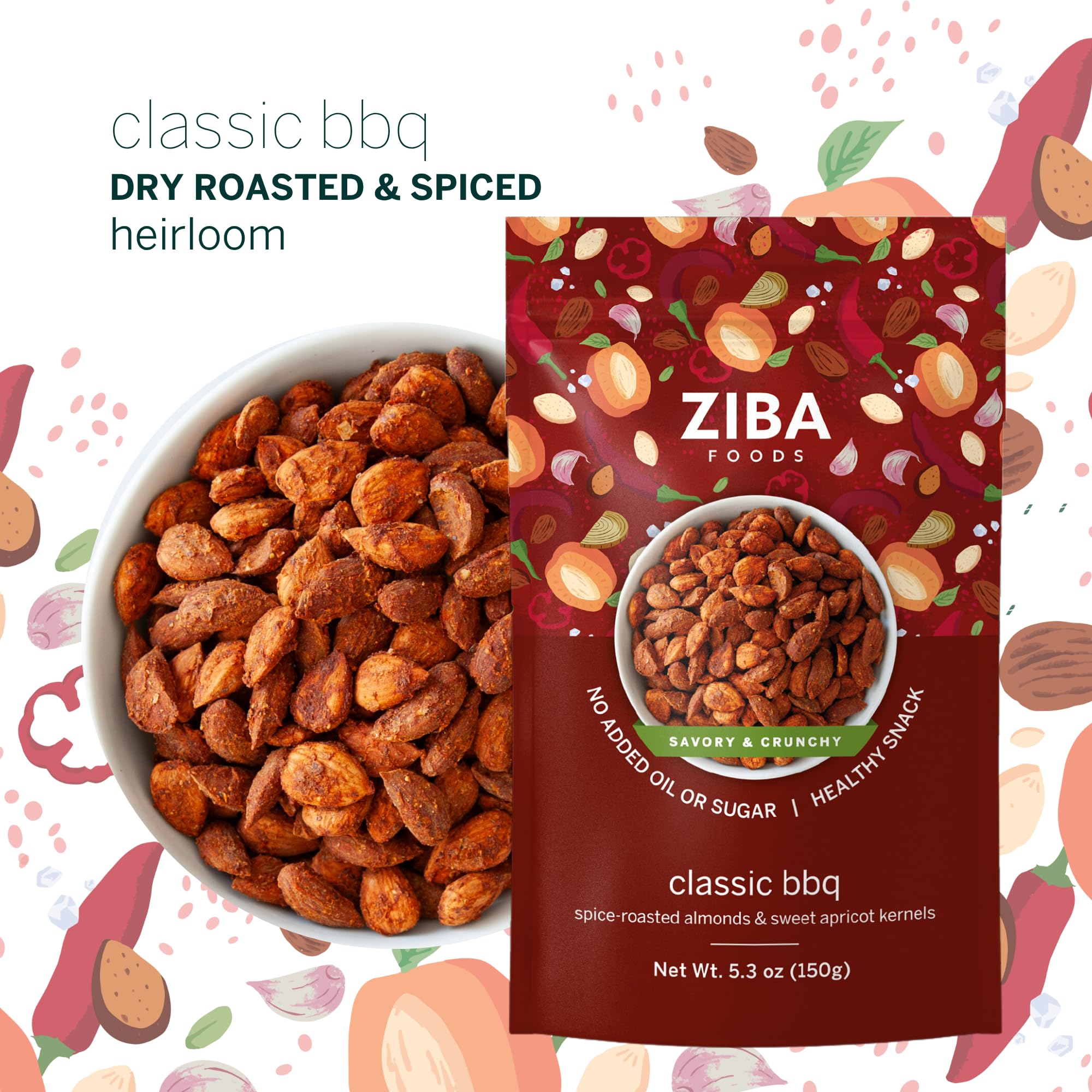 Ziba Foods Classic BBQ Snack Mix | Premium Heirloom Almonds & Sweet Apricot Kernels from Afghanistan | Dry Roasted, No Added Oil or Sugar | Non-GMO