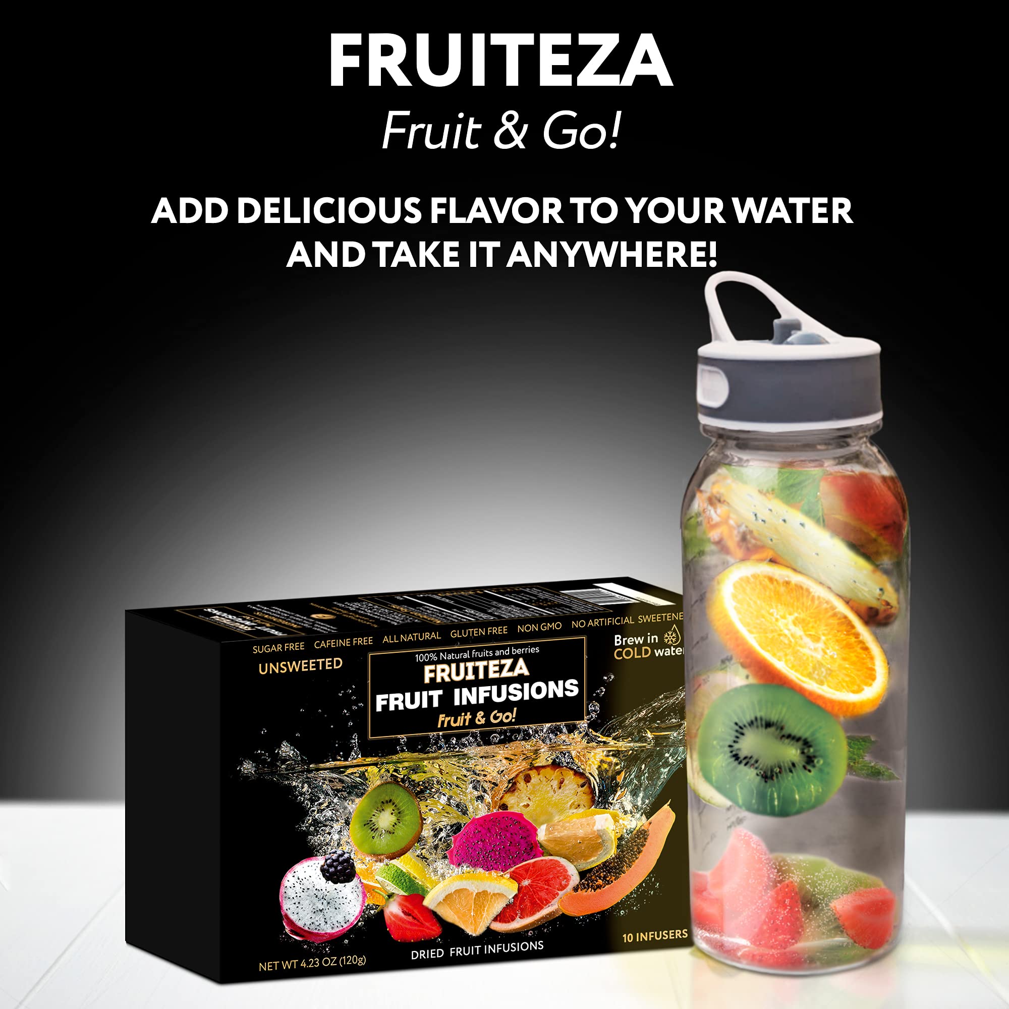 Fruiteza Cold Brew Fruit Infusion Sampler, Variety Tropical Flavors Herbal Tea Bags, Caffeine Free Tea Box, Water Flavoring Packs for Iced Tea