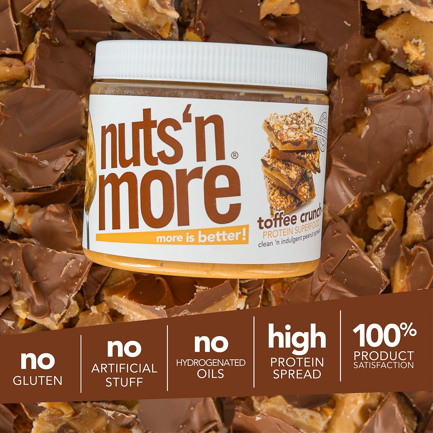 Nuts ‘N More Toffee Crunch Peanut Butter Spread - High Protein, Low Carb, Low Sugar, Gluten Free, Non-GMO, All-Natural Nut Butter Snack (15oz Jar)