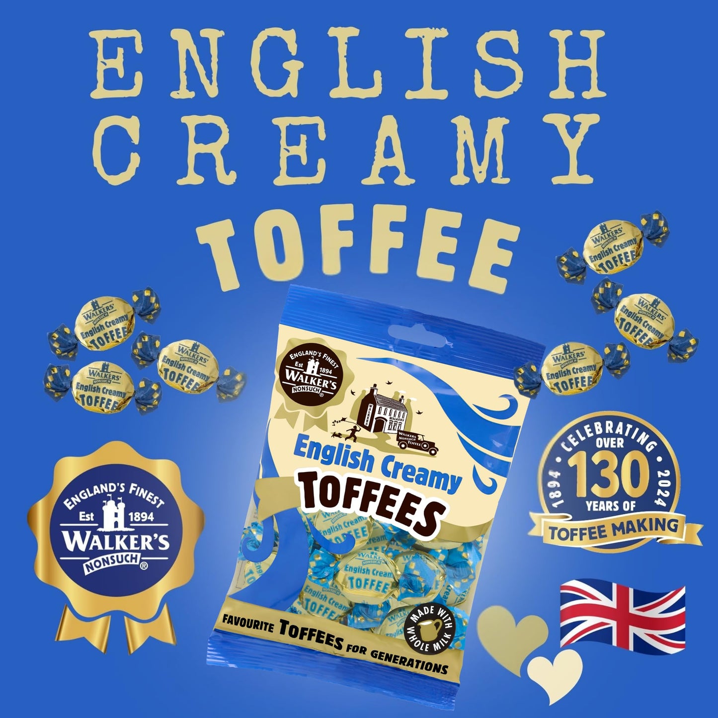 Walkers Nonsuch English Creamy Toffees Bag 5.29 Oz (Pack of 6) - Traditional British Butter Toffee Candy with Whole Milk, Individually Twist-Wrapped