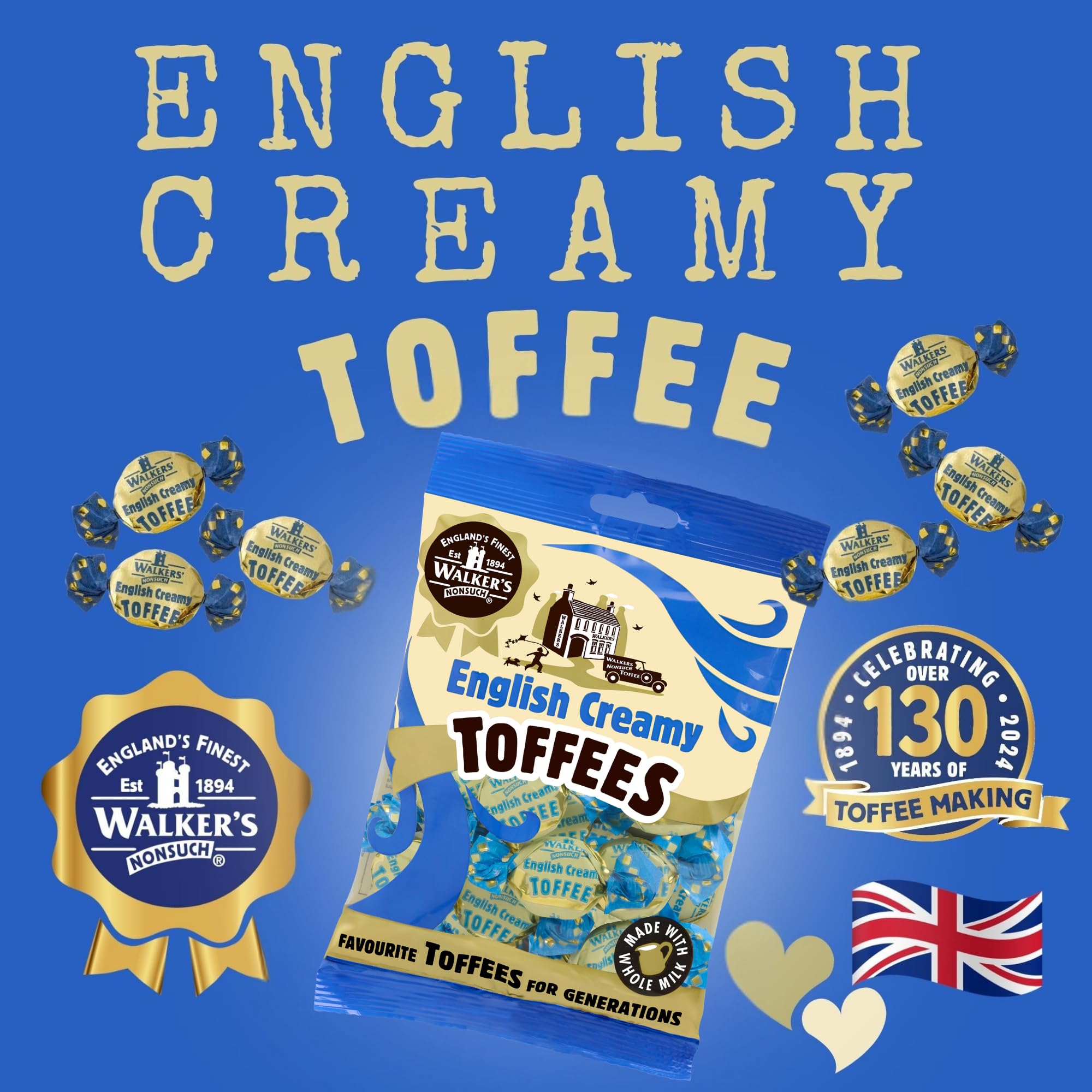 Walkers Nonsuch English Creamy Toffees Bag 5.29 Oz (Pack of 6) - Traditional British Butter Toffee Candy with Whole Milk, Individually Twist-Wrapped