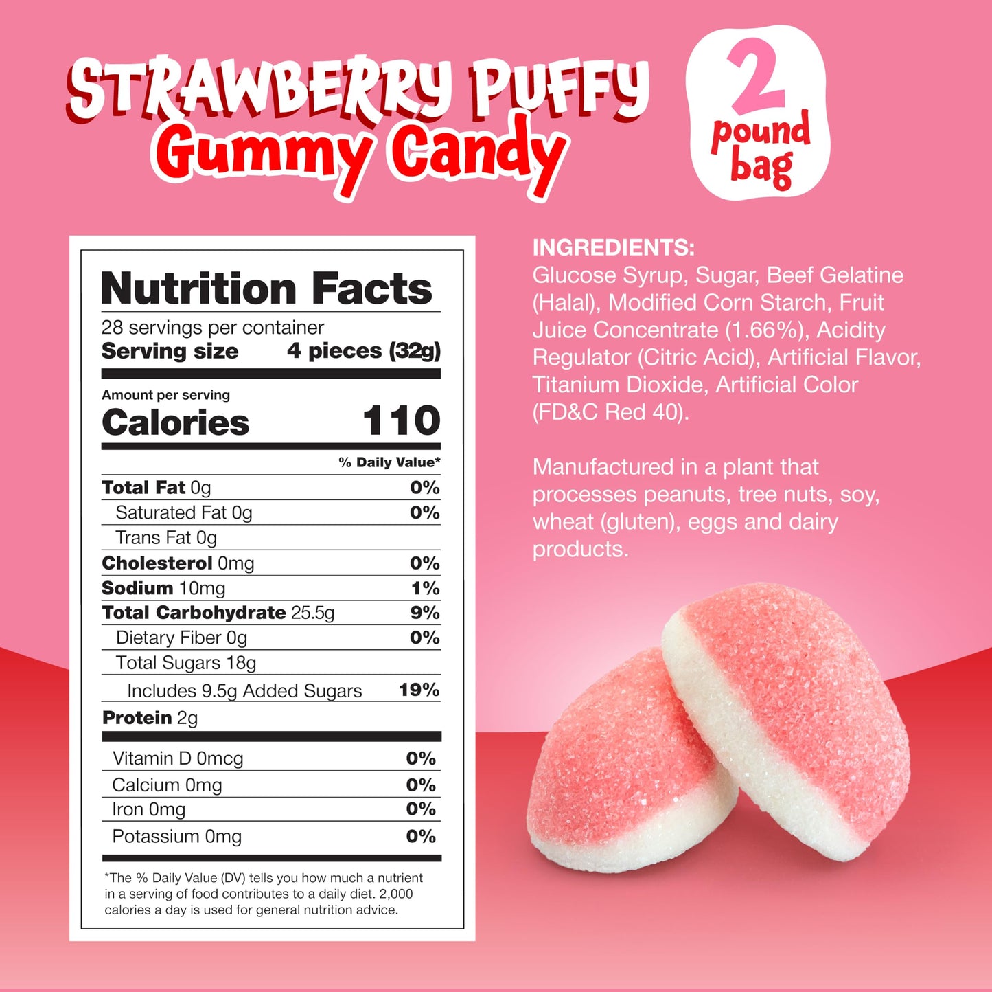 Strawberry Gummy Candy - 2 Pound Pack - Pink Cloud Candy for Baby Showers & Party Favors - Gender Reveal Strawberry Gummies - It's a Girl Candy - Bulk