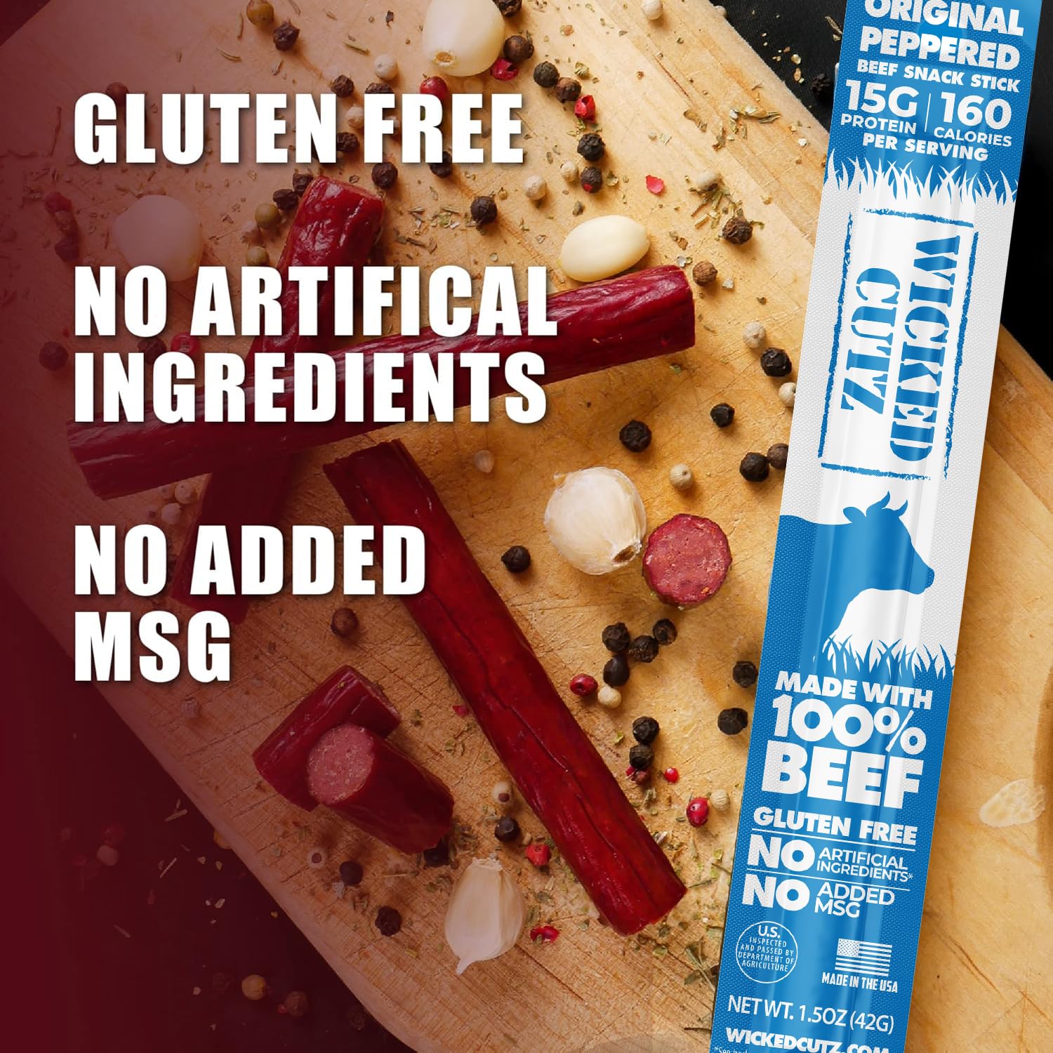 Original Peppered Beef Sticks, 15g Protein Per Beef Stick, Tender & Juicy Extra Large Meat Stick, USA Made High Protein Meat Sticks, Carnivore Snacks