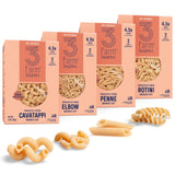 3 Farm Daughters High Fiber Pasta Variety Pack, Includes Penne, Elbow, Rotini & Cavatappi, Low GI, Non GMO, Low Net Carb, Made in the USA, 12 oz. (4