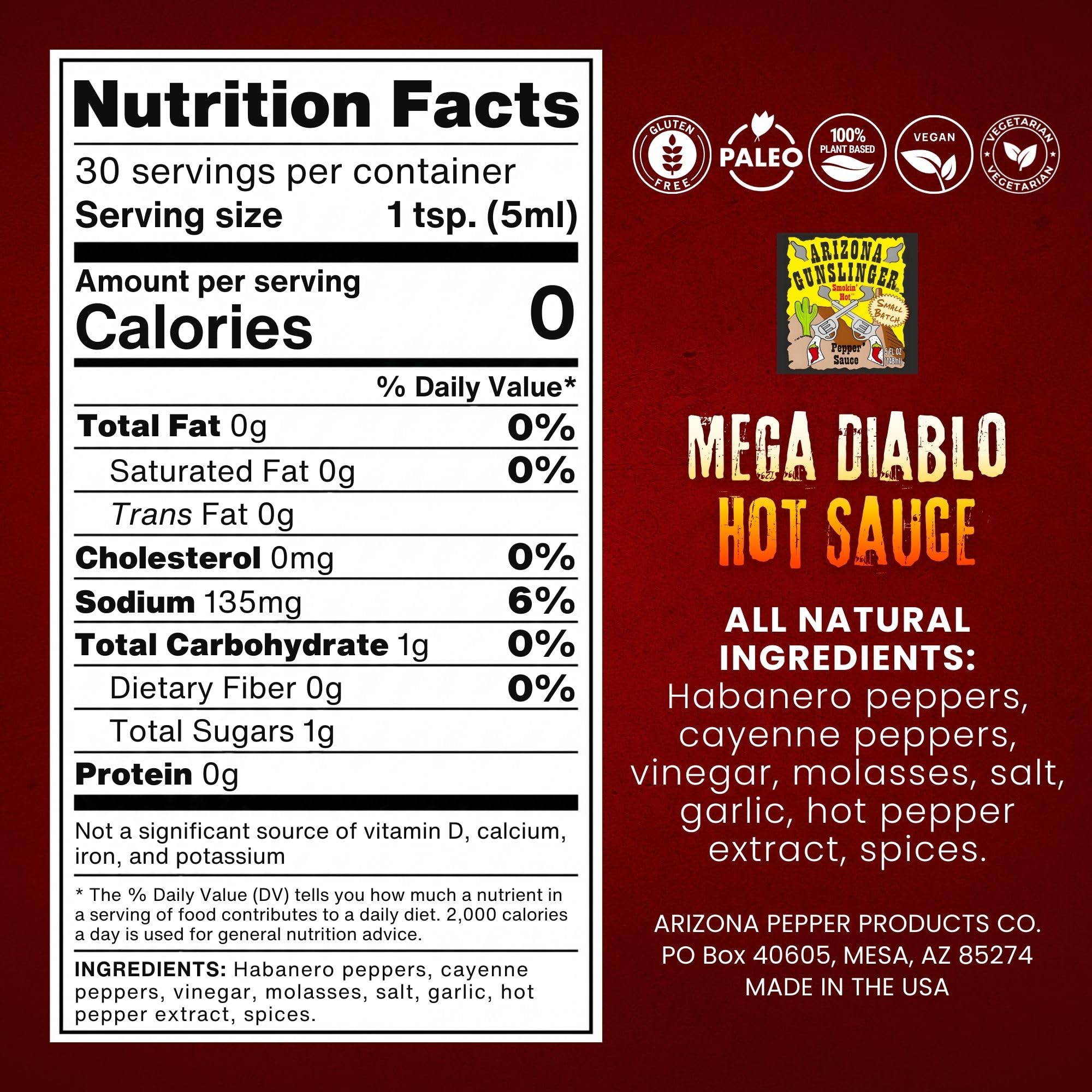 Arizona Gunslinger Mega Diablo Hot Sauce - Extreme Pepper X Hot Sauce Made with Bold Red Chili Peppers, Crippling Heat for Chili Challenge, Hottest
