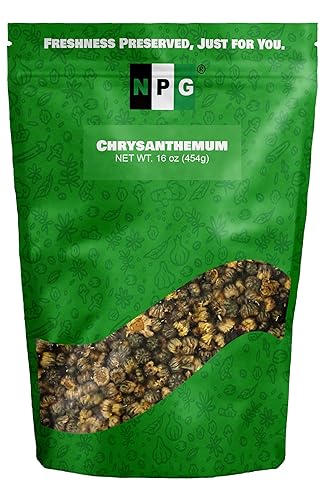NPG Chrysanthemum Bud Tea 16 Oz, Premium Dried Chinese Tai Ju Flowers, Juhua Herbal Tea, Caffeine-Free, Non-GMO Loose Leaf with Floral Fragrance