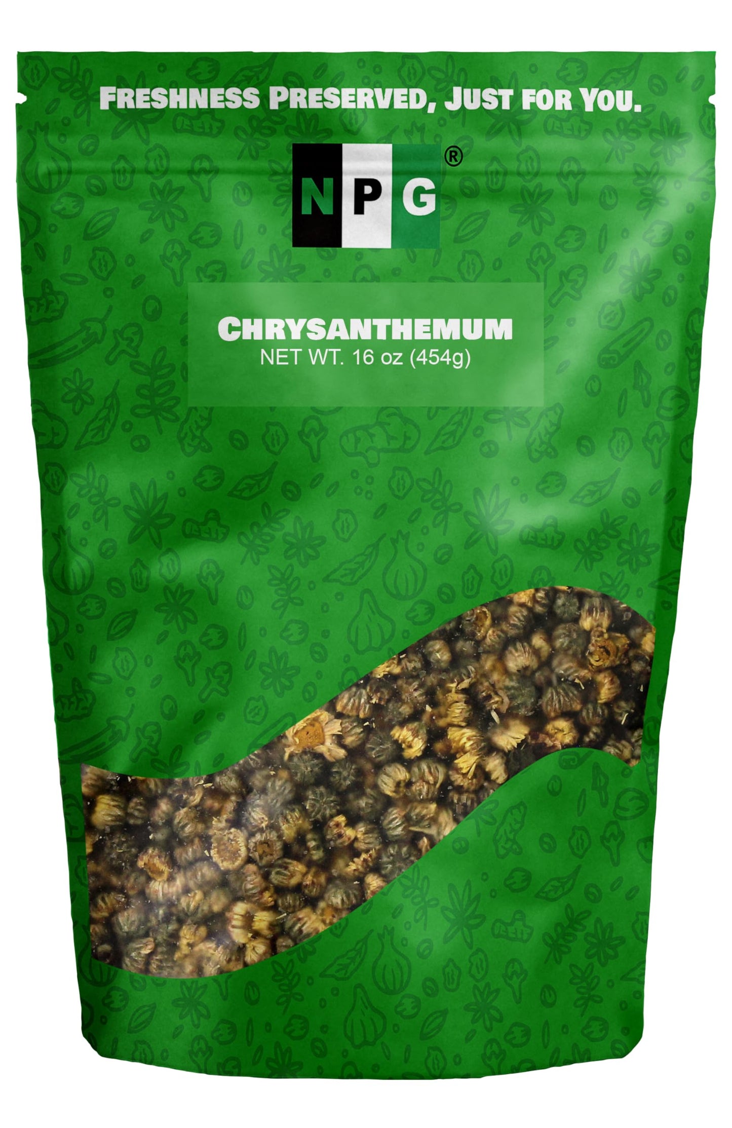 NPG Chrysanthemum Bud Tea 16 Oz, Premium Dried Chinese Tai Ju Flowers, Juhua Herbal Tea, Caffeine-Free, Non-GMO Loose Leaf with Floral Fragrance