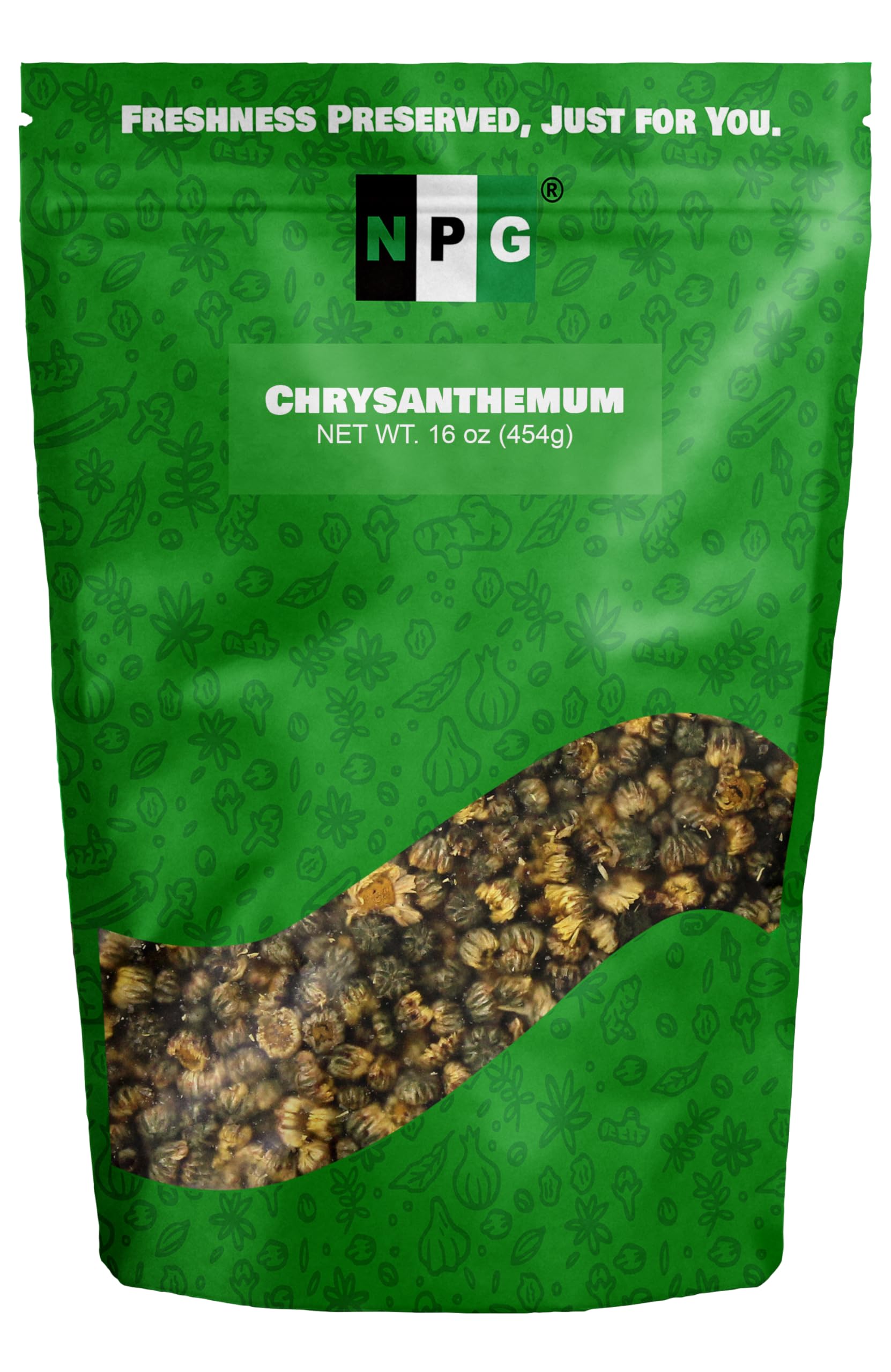 NPG Chrysanthemum Bud Tea 16 Oz, Premium Dried Chinese Tai Ju Flowers, Juhua Herbal Tea, Caffeine-Free, Non-GMO Loose Leaf with Floral Fragrance