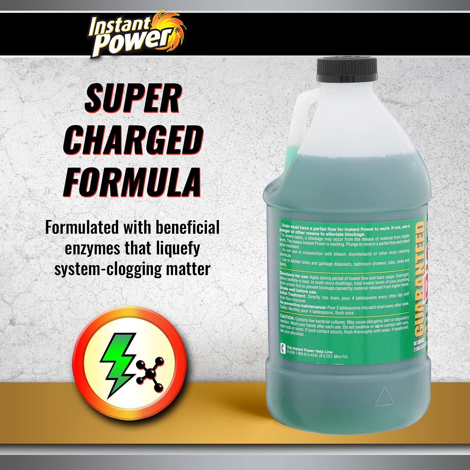 Instant Power Slow Drain Build Up Remover - Prevents Clogs, Ends Slow Drains for Sinks,Tubs, Showers, Toilets, Disposals, RVs, 2 Liters