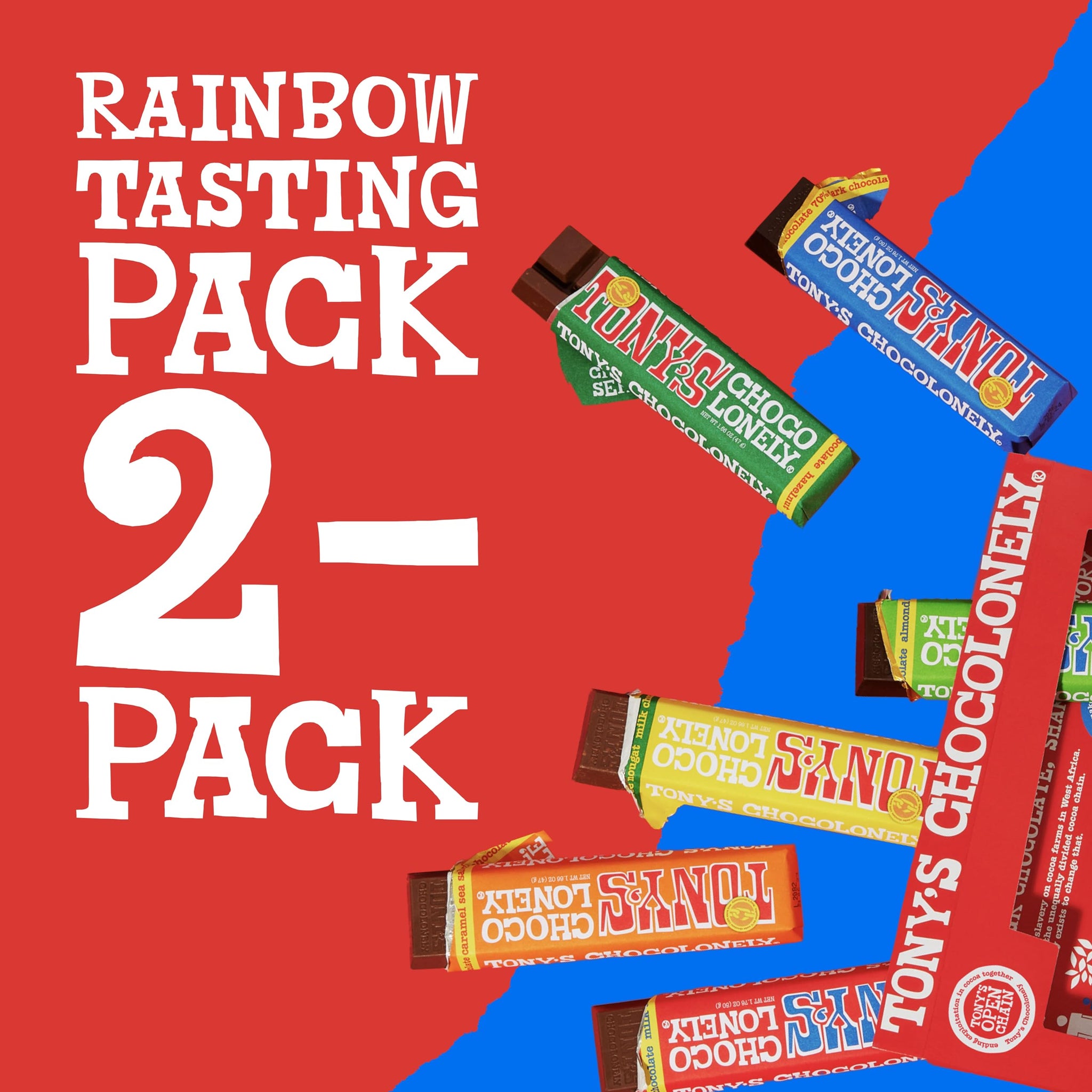Tony’s Chocolonely Rainbow Chocolate Candy Bar Variety Pack, Belgian Dark & Milk Chocolate With Sea Salt, Caramel, Almond, Hazelnut, & Nougat, Made