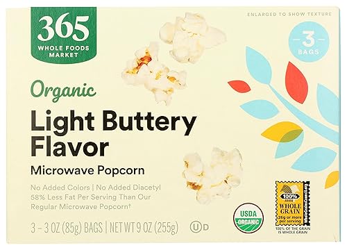 365 by Whole Foods Market, Organic Light Butter Microwave Popcorn, 9 Ounce