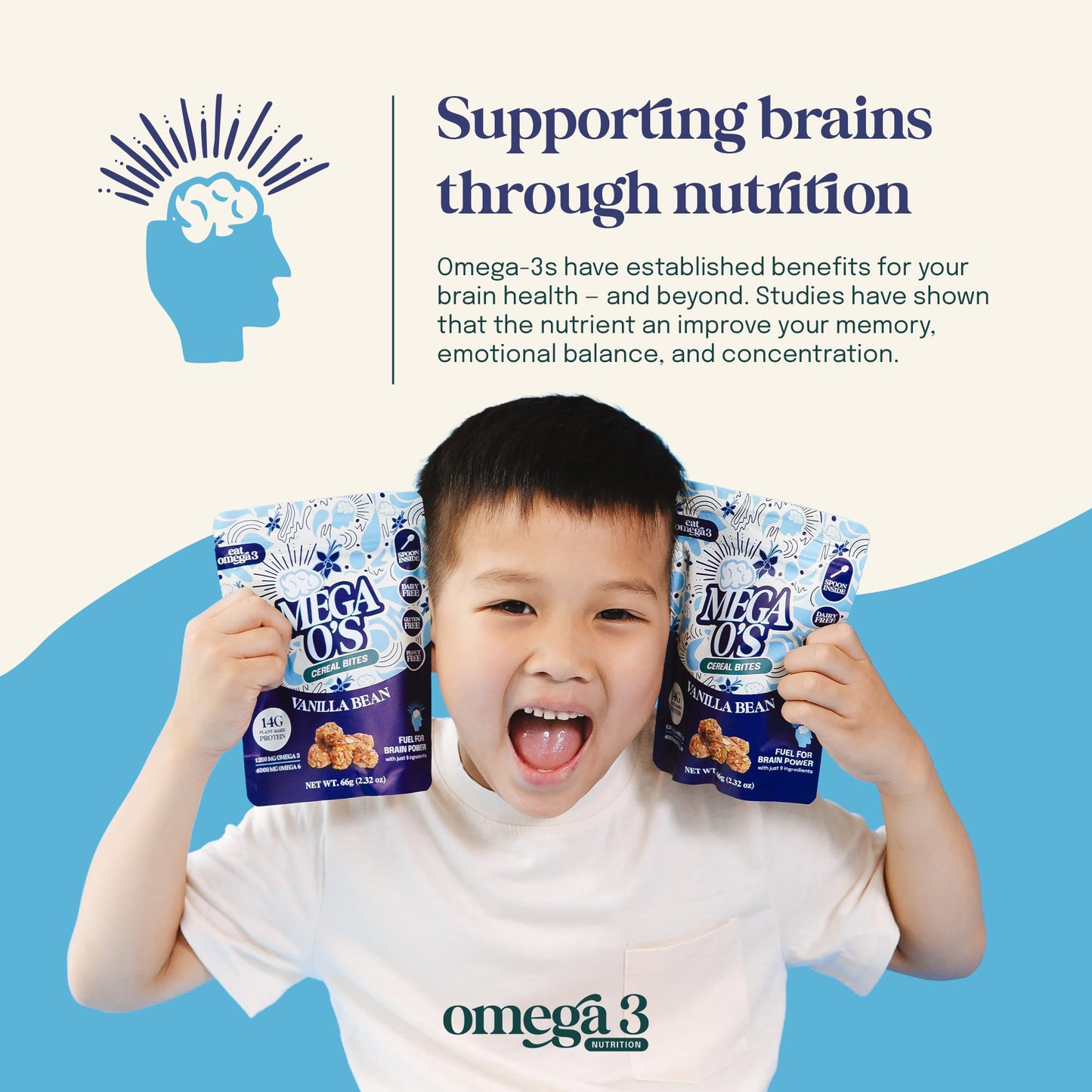 Eat Omega 3 Mega O’s Vanilla Bean Cereal Bites - Gluten-Free, Dairy-Free, Plant-Based Protein Snack with Omega-3 & Omega-6, Low Sugar, Peanut-Free