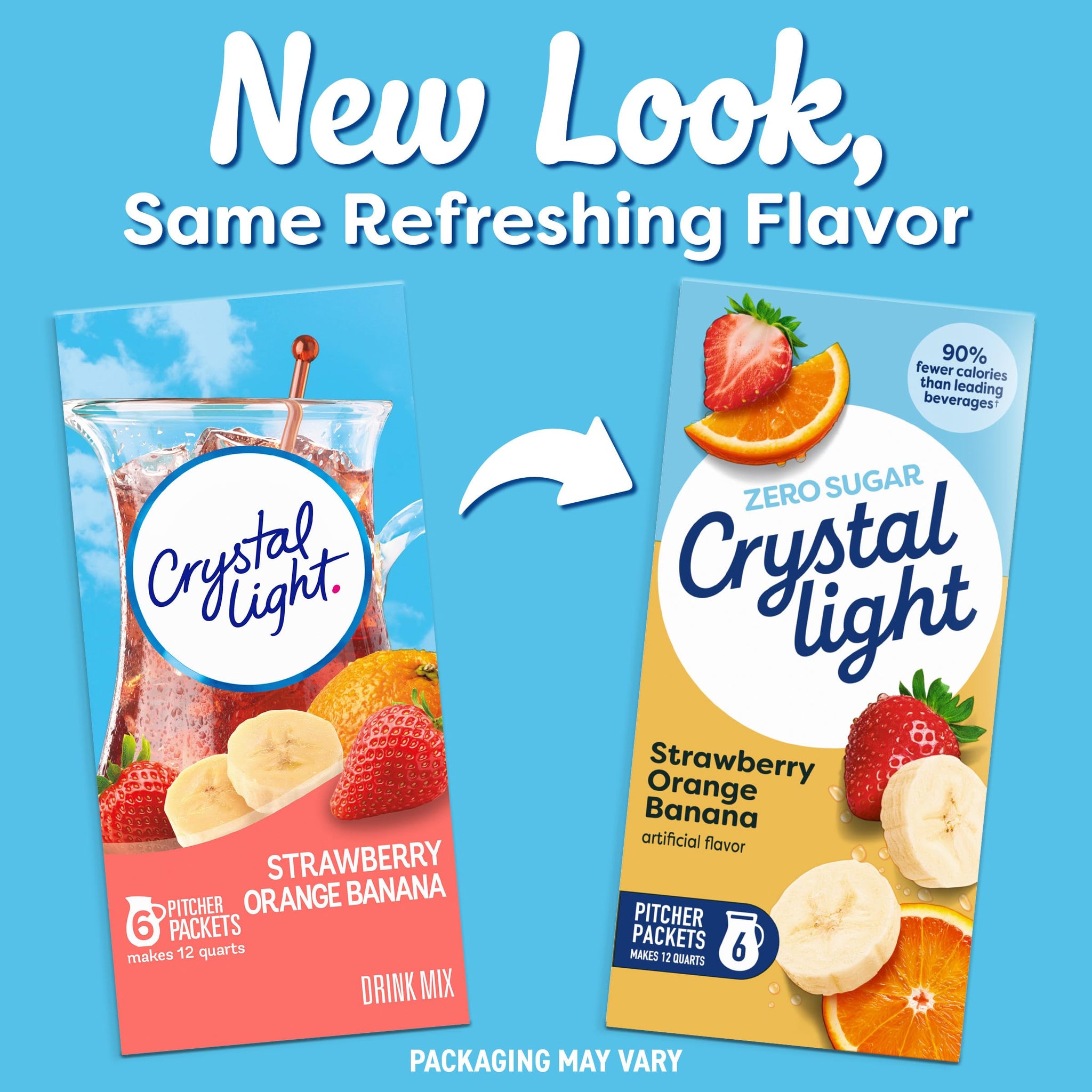 Crystal Light Drink Mix, 6 Pitcher Packets, for Flavorful Hydration and Shareable Refreshment, Strawberry Orange Banana artificial flavor, Zero Sugar