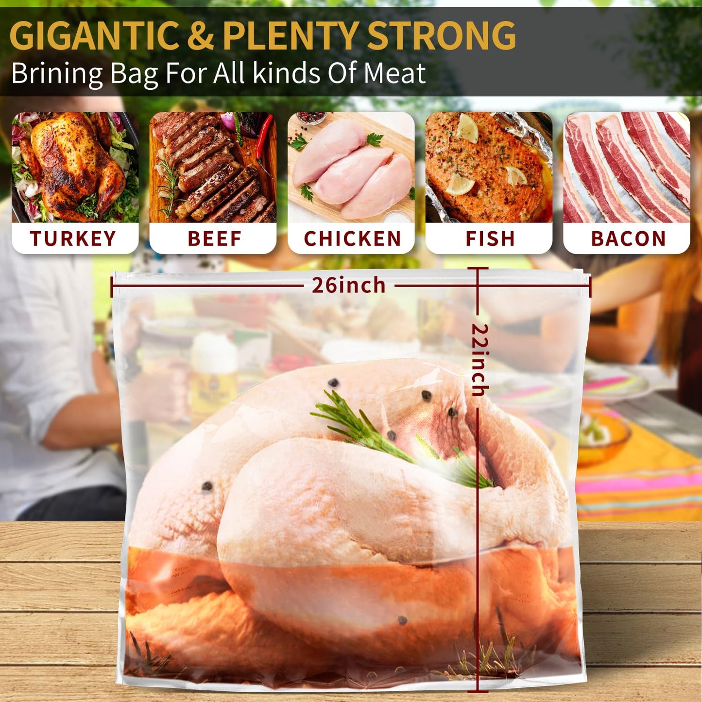 Brining Bags for Turkey, 2 Packs Extra Large Turkey Brine Bag with 2 Cotton Strings, Thickened Double Zip-lock Seal Brine Bags for Turkey, Chicken