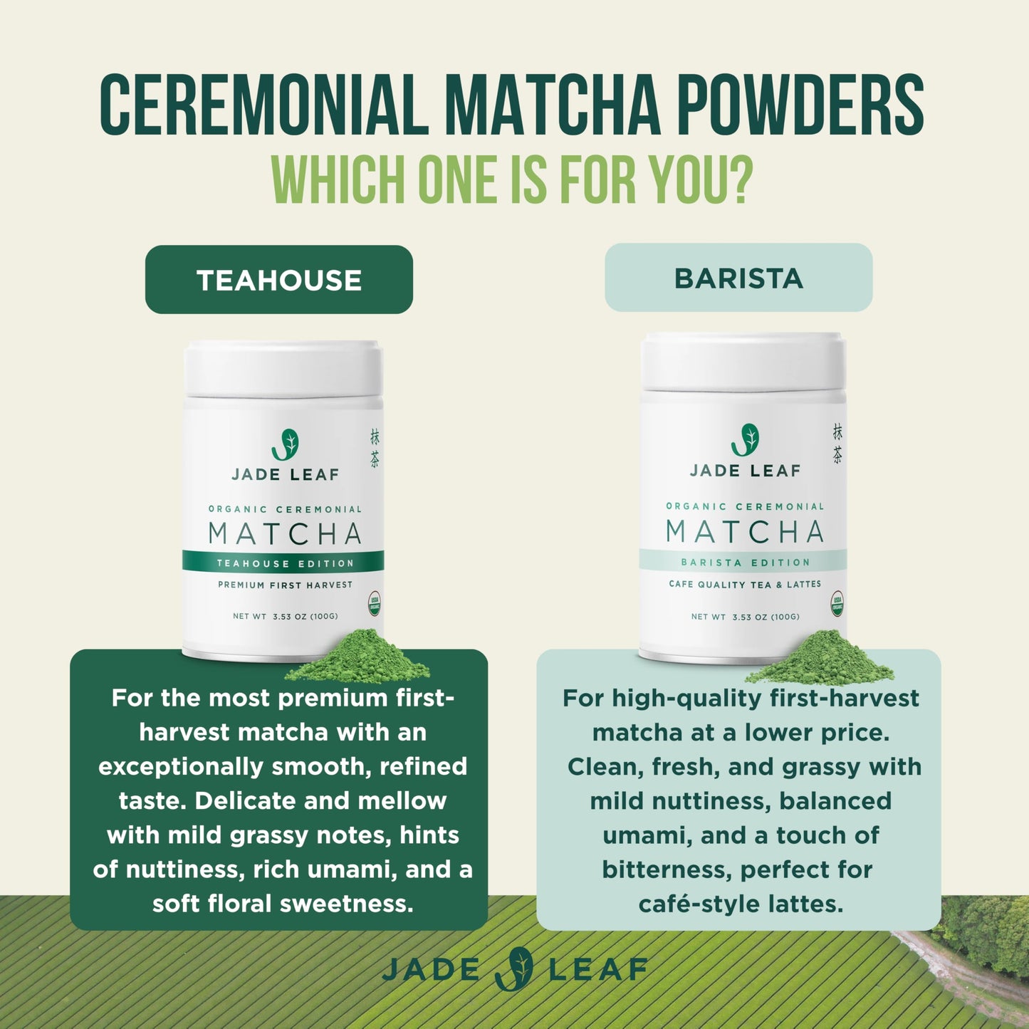 Jade Leaf Matcha Organic Ceremonial Grade Matcha Green Tea Powder - 100% Pure Japanese First Harvest Green Tea for Ceremonies, Usucha, Lattes 454g
