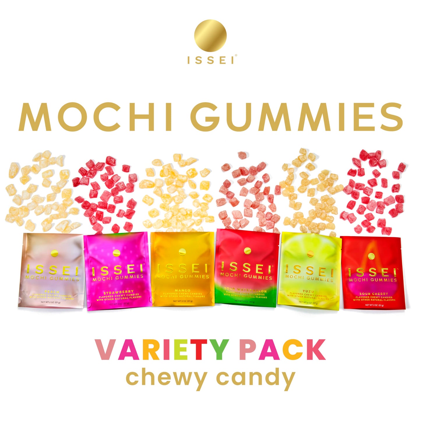 ISSEI Mochi Gummies Variety Pack| Dye-Free Candy with Colors from Natural Sources | Gelatin-Free | Plant-Based | Non-GMO | Real Sugar | Award-Winning