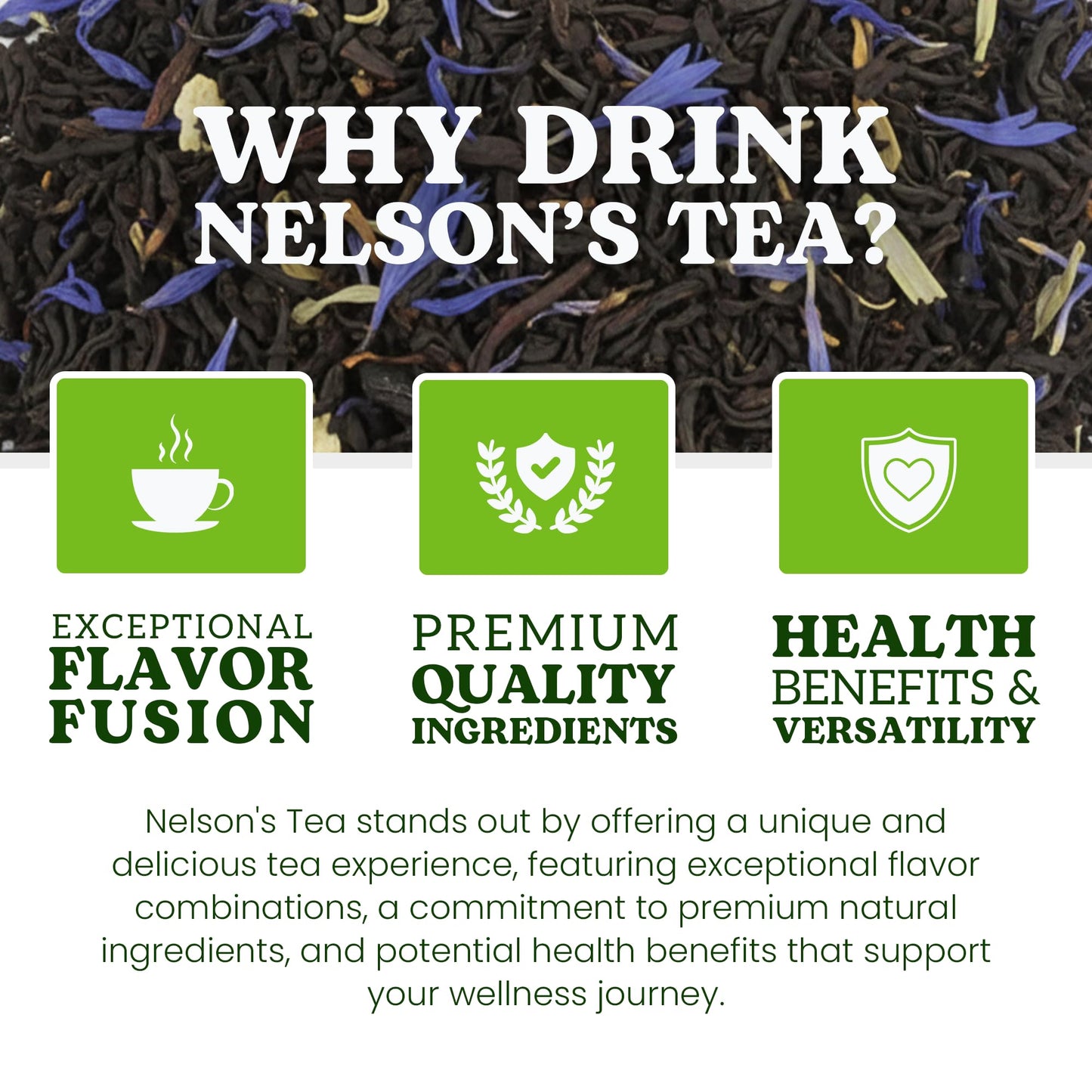 Nelson's Tea - Vanilla Caramel Earl Grey Loose Leaf Tea- Blend of Black Tea, Oolong, Cornflower Petals, and Natural Flavors- Tea or Dessert Smoothness
