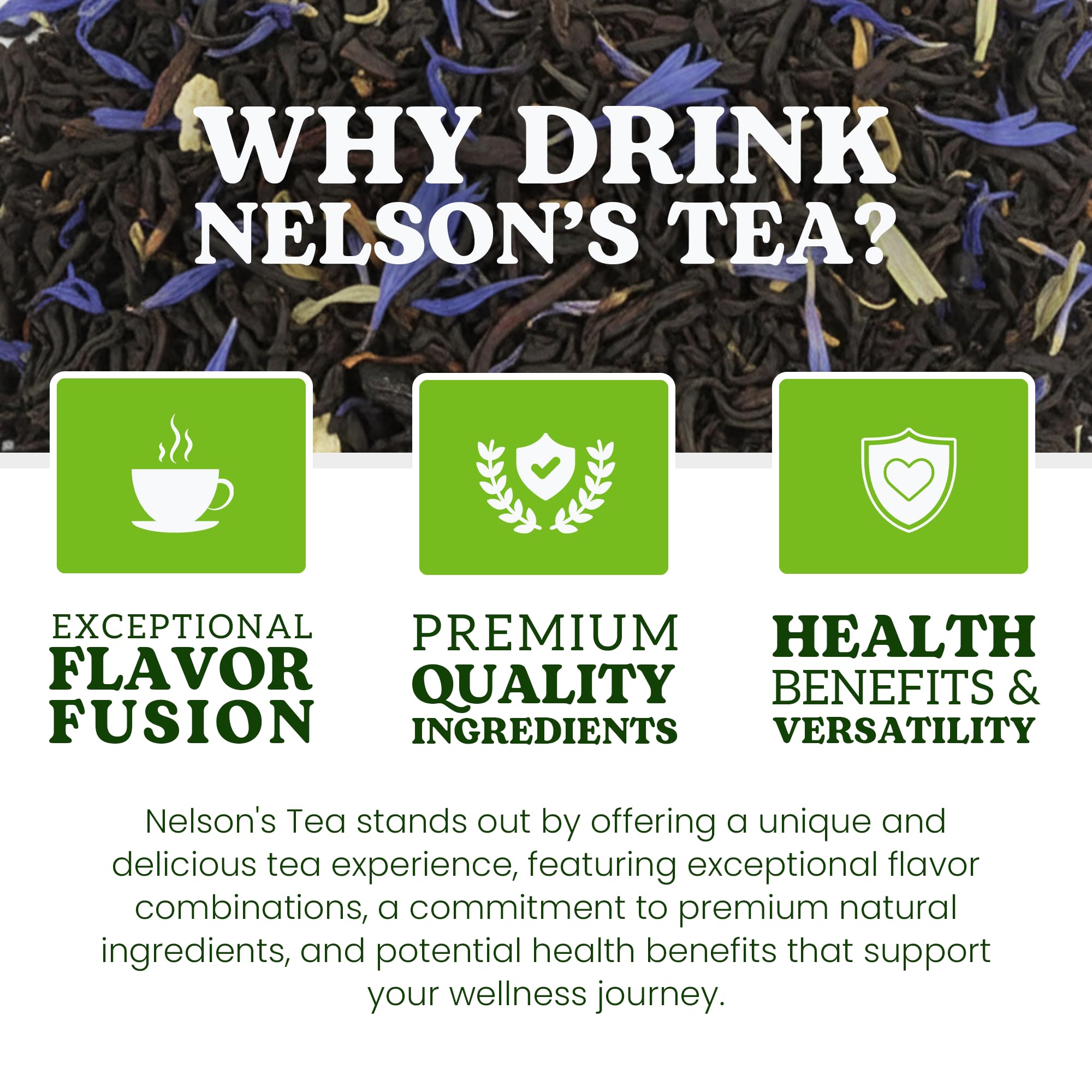 Nelson's Tea - Vanilla Caramel Earl Grey Loose Leaf Tea- Blend of Black Tea, Oolong, Cornflower Petals, and Natural Flavors- Tea or Dessert Smoothness
