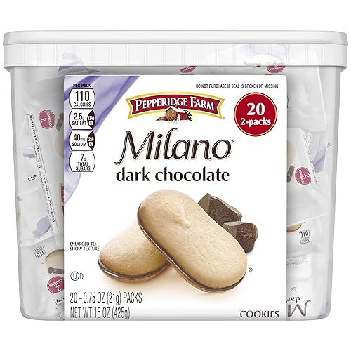 Pepperidge Farm Milano Cookies, Dark Chocolate, 20 Packs Tub, 2 Cookies Per Pack