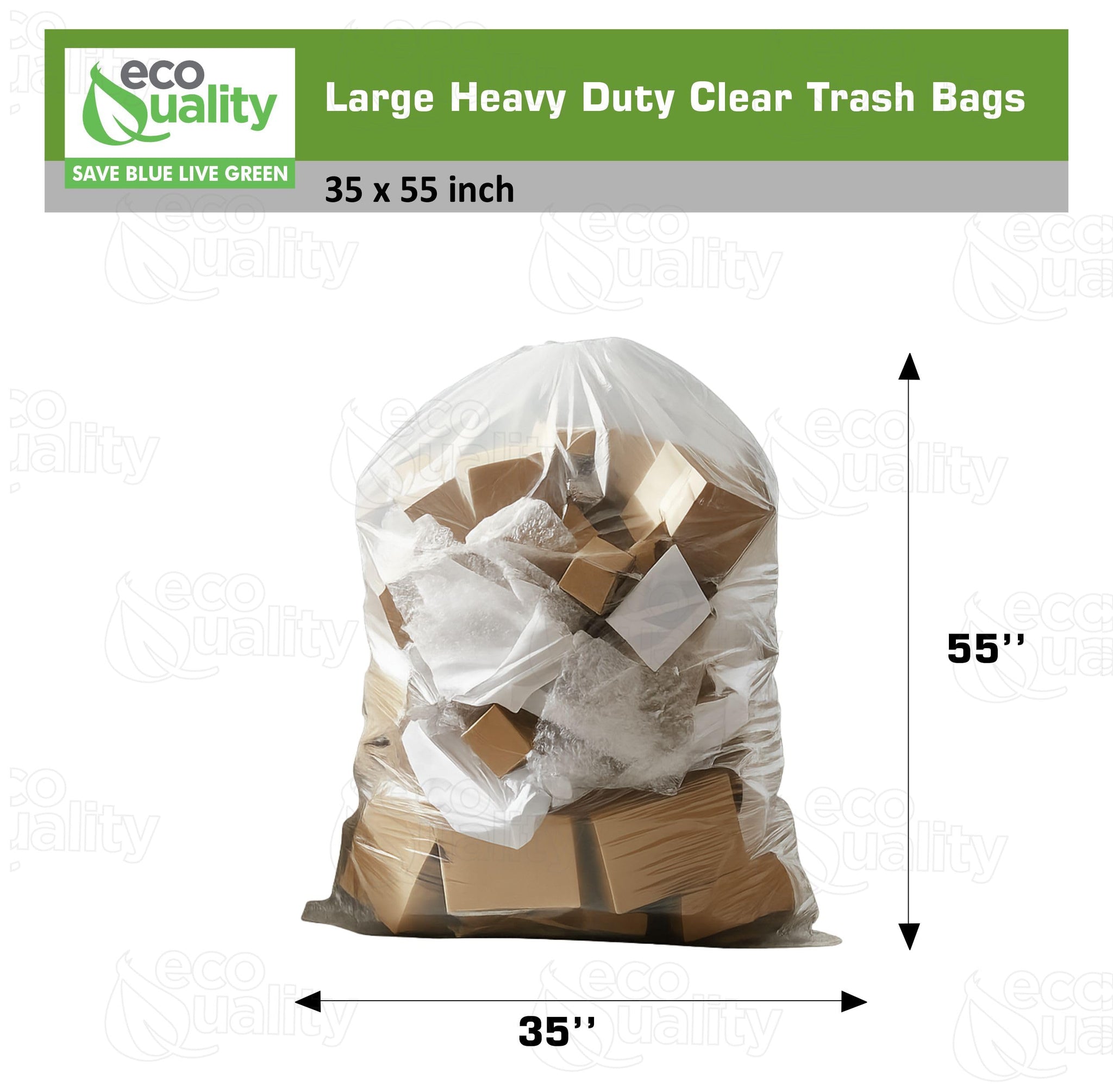 (10 Pack) 35x55 inch Large Heavy Duty Clear Trash Bags - Yard Trash Bags, Leaves, Lawn and Leaf Bags, Recycling Garbage Bags, Construction, Industrial