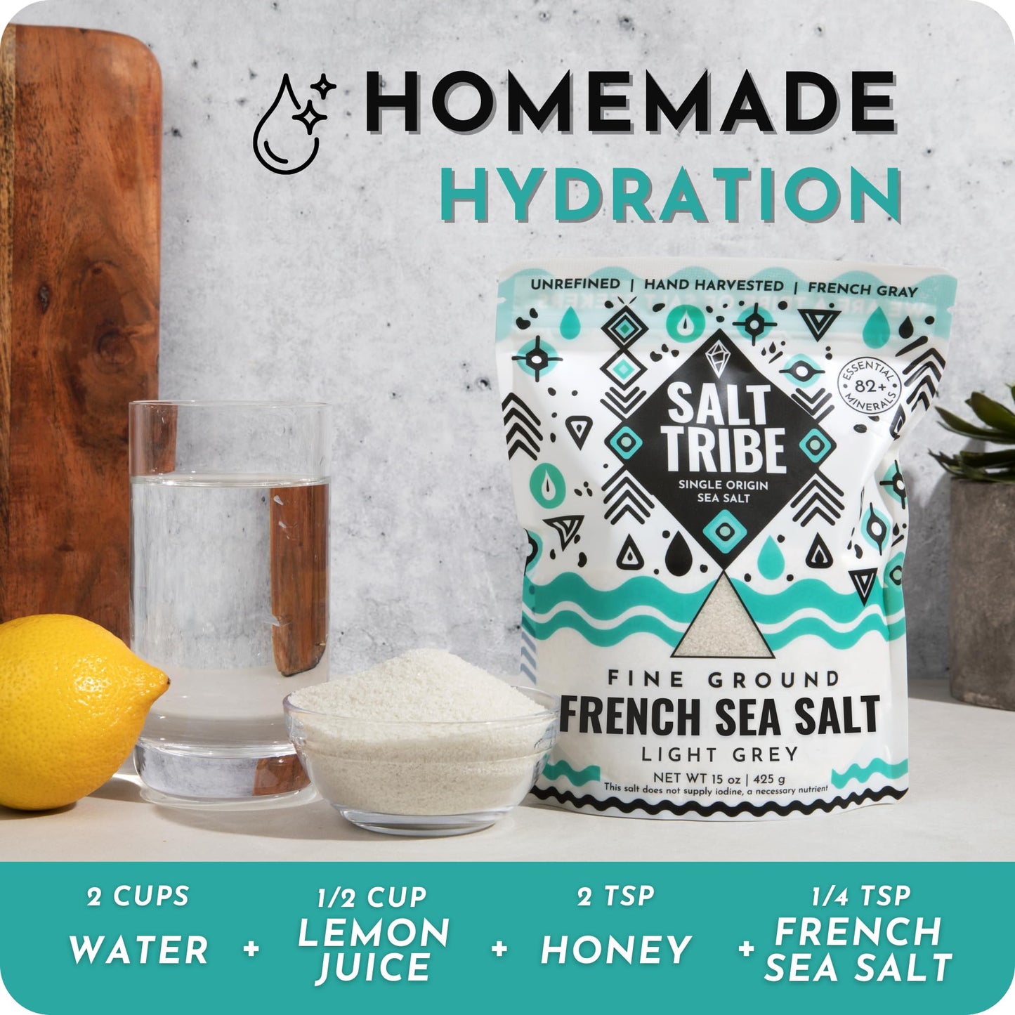 Salt Tribe French Grey Sea Salt | Fine Ground | 82 Minerals | Hand Harvested Brittany France | Low Sodium Unrefined | Sel Gris | Sal Organica | Single
