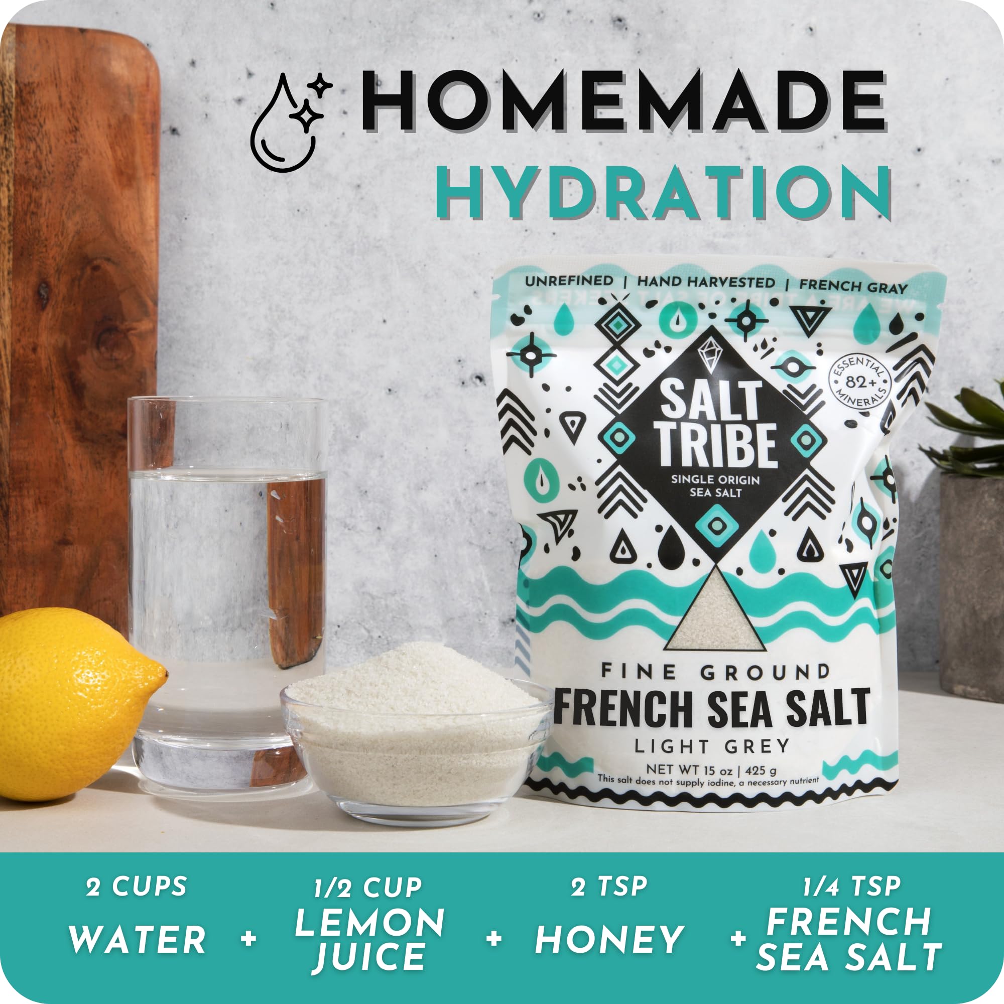 Salt Tribe French Grey Sea Salt | Fine Ground | 82 Minerals | Hand Harvested Brittany France | Low Sodium Unrefined | Sel Gris | Sal Organica | Single