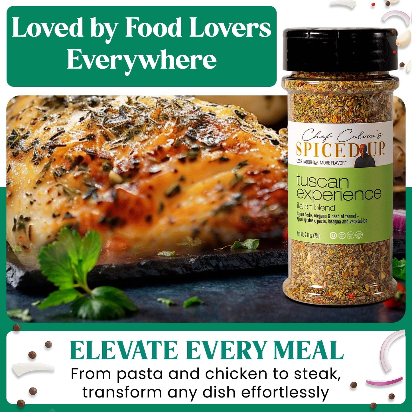 Spiced Up Tuscan Experience Seasonings and Spices for Cooking, Italian Herbs and Spices with Garlic, Fennel & Tomato, Tuscan All Spice Seasoning Dried