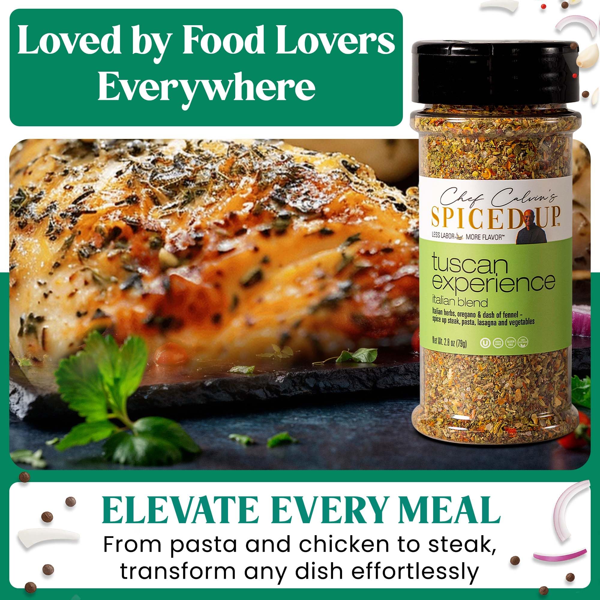 Spiced Up Tuscan Experience Seasonings and Spices for Cooking, Italian Herbs and Spices with Garlic, Fennel & Tomato, Tuscan All Spice Seasoning Dried