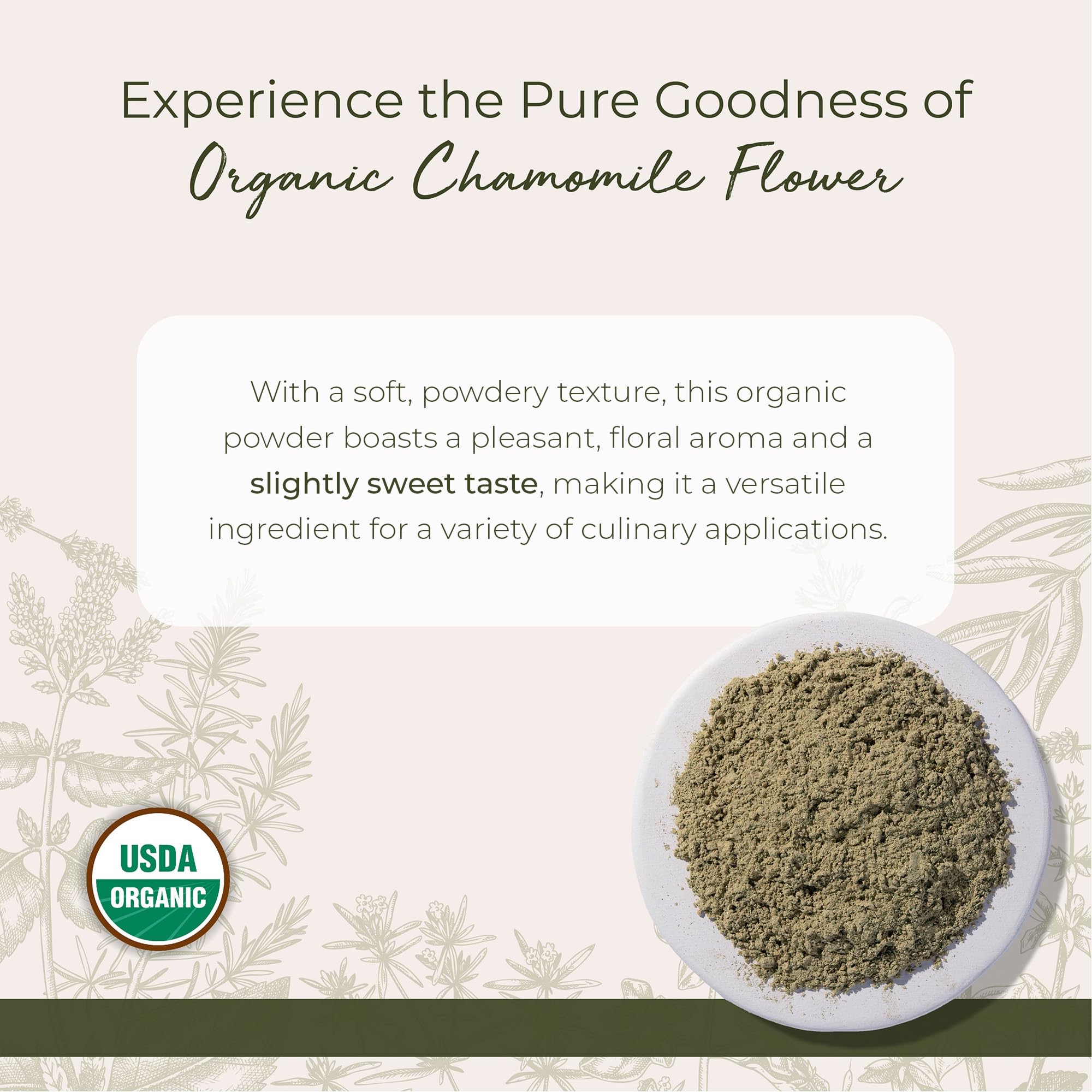 Starwest Botanicals Organic Chamomile Flower Powder - Dried Loose Leaf Herb for Tea, Herbal Lotions, & Baking, Sourced from Egypt, Certified Kosher