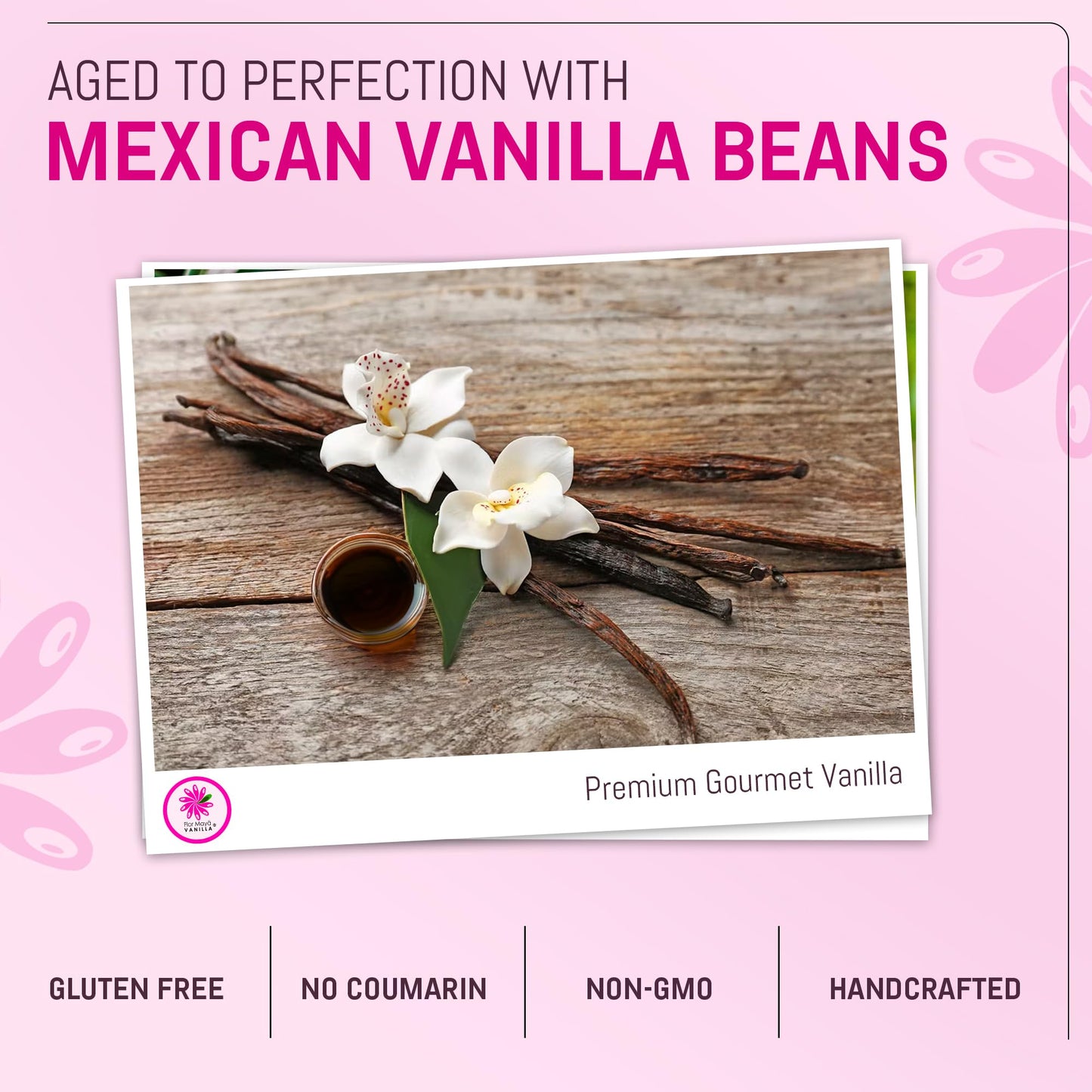 Flor Maya Vanilla Extract - Premium Aged Blend Made with Mexican Vanilla Beans | Gourmet Vanilla Bean Extract for Baking, Cooking & Desserts | Gluten