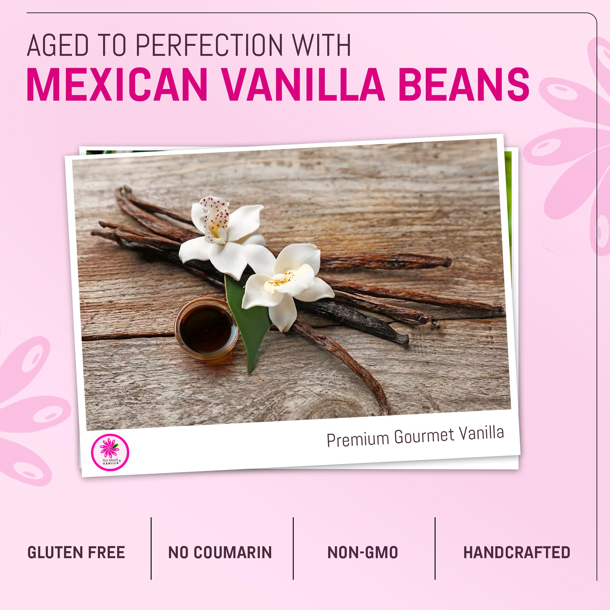 Flor Maya Vanilla Extract - Premium Aged Blend Made with Mexican Vanilla Beans | Gourmet Vanilla Bean Extract for Baking, Cooking & Desserts | Gluten
