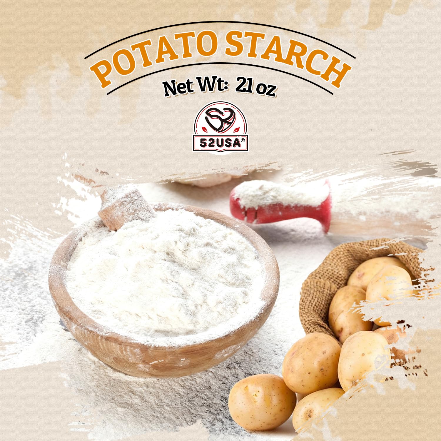 52USA Potato Starch, Potato Starch for Cooking 21oz(1.31 lb) | Gluten-Free, No Preservatives & Artificial Ingredients, Pure Potato Starch Ideal