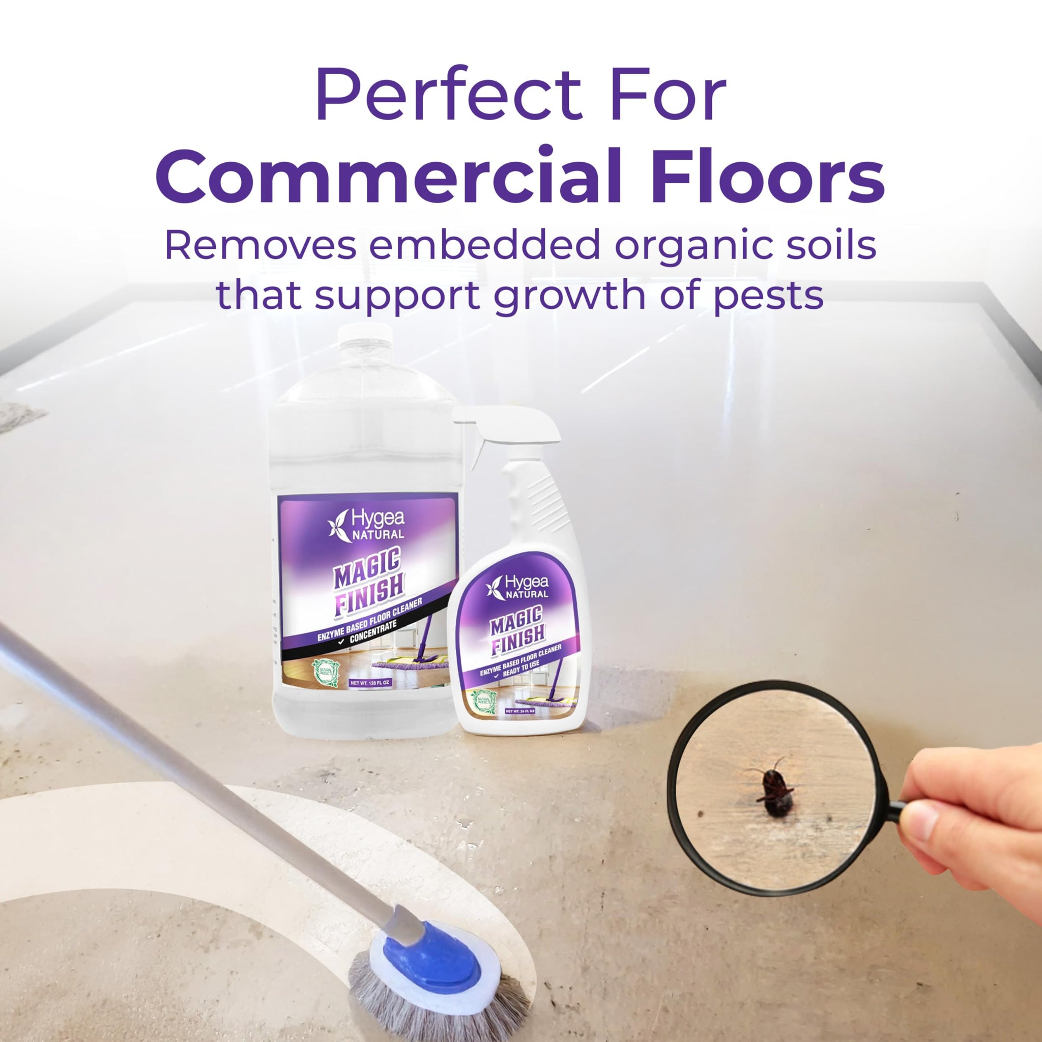Hygea Natural Magic Finish Enzyme-Based Floor Cleaner - Clean Formula - Removes Grease Buildup in Tile & Grout - for All Hard Floors (Ready to Use