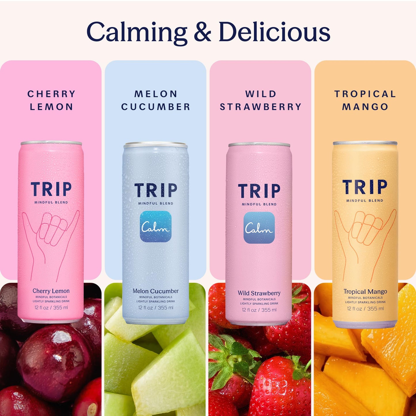 Trip Mindful Blend, Lightly Sparkling Adaptogen Seltzer, Mocktail w/ 120mg Magnesium Citrate with Ashwagandha, Lions Mane & L Theanine, No Added