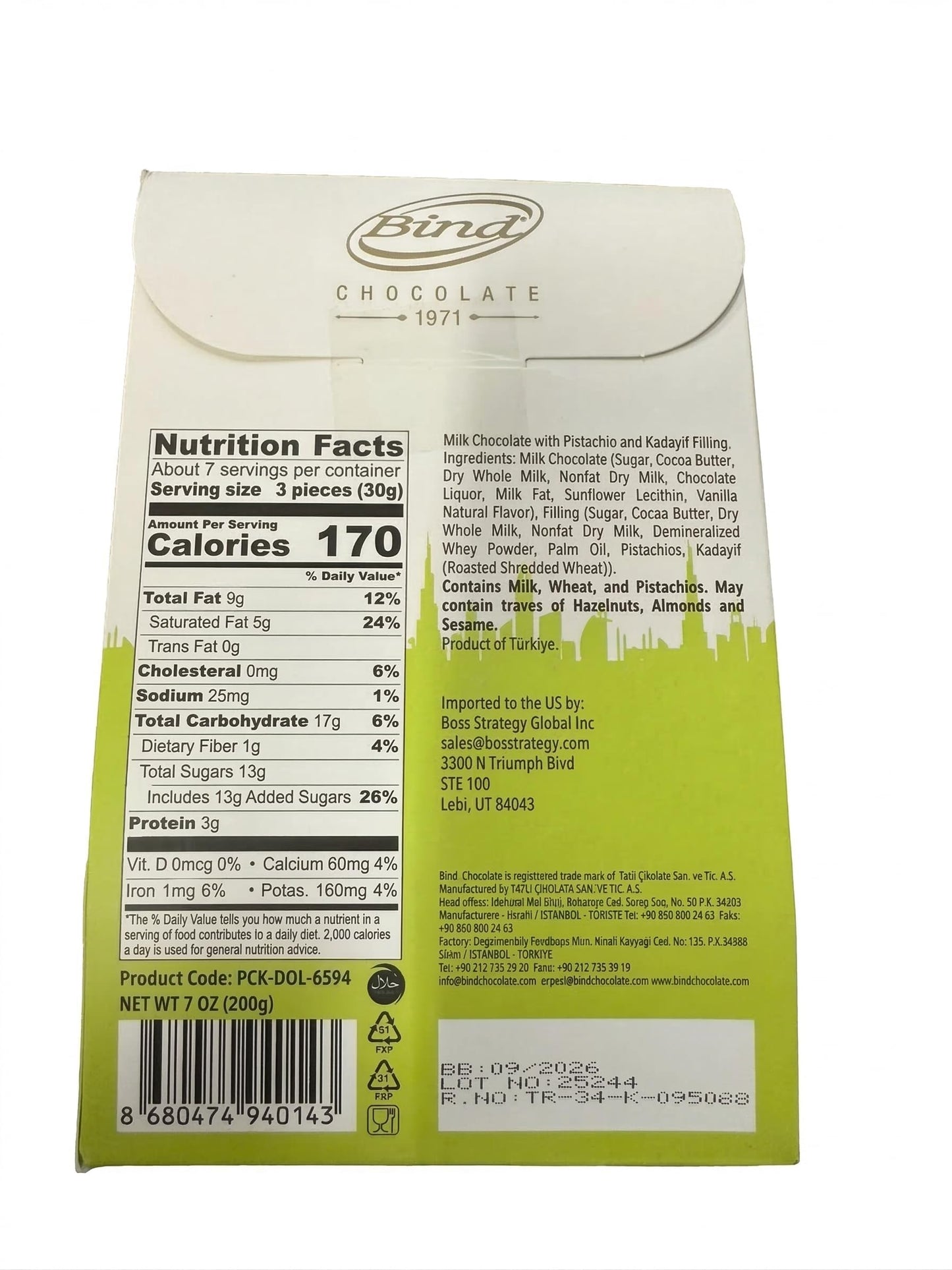 Bind Authentic Dubai Chocolate Bites - Premium Milk Chocolate with 20% Pistachio & Crispy Kadayif Kunafa Filling - Gourmet Middle Eastern Treat, 7 oz