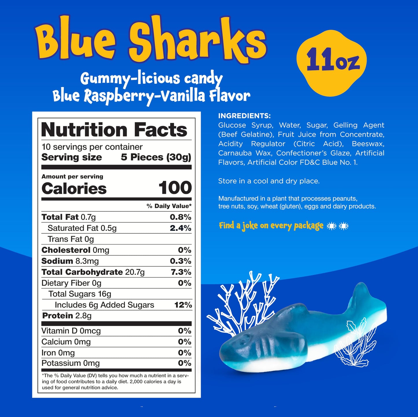 Gummy Sharks - 11 Ounce Pack - Blue Shark Gummies - Blue Candy for Goodie Bags, Gifting, Snacking & Dessert Decorating - Chewy Candy