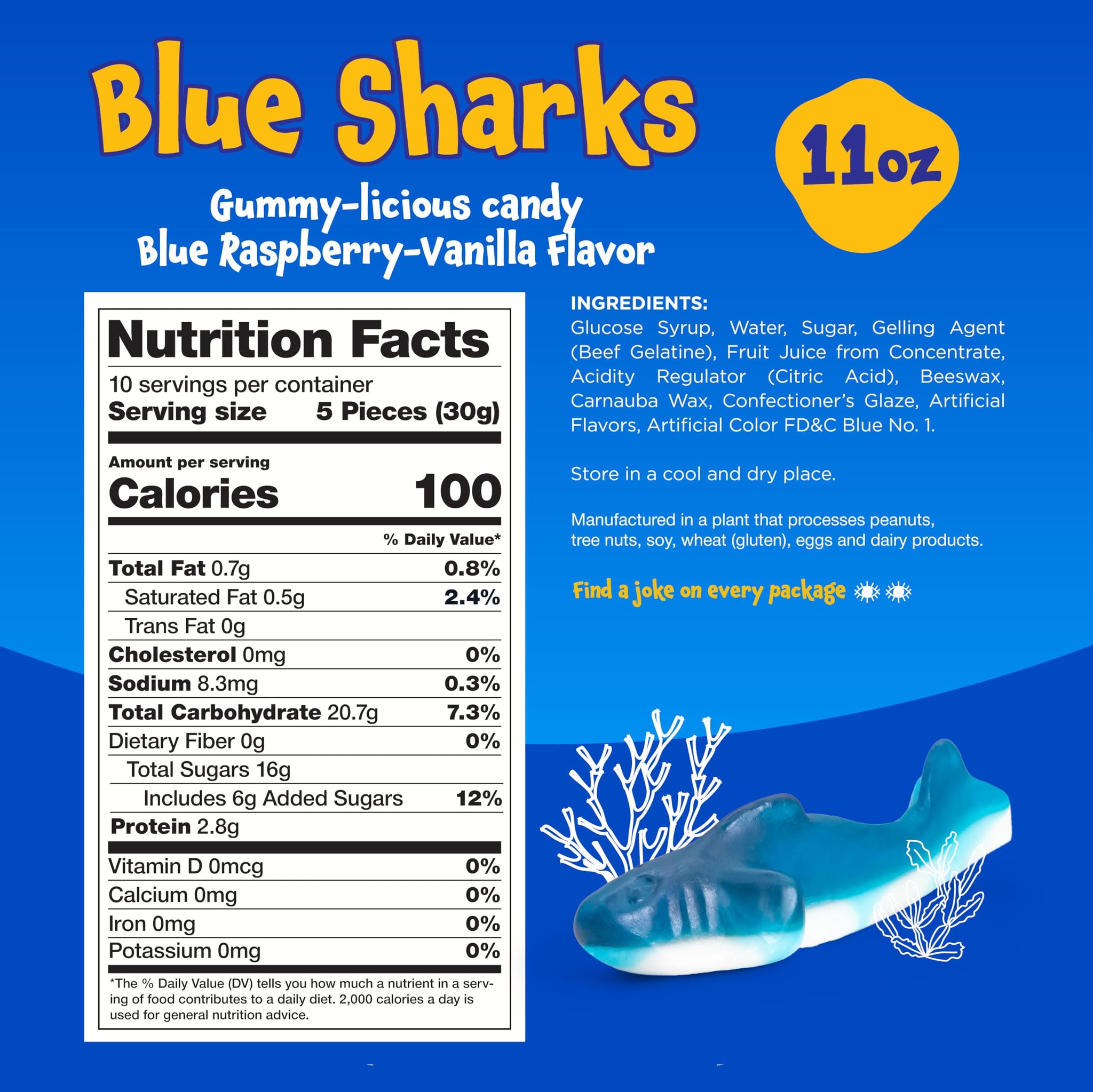 Gummy Sharks - 11 Ounce Pack - Blue Shark Gummies - Blue Candy for Goodie Bags, Gifting, Snacking & Dessert Decorating - Chewy Candy