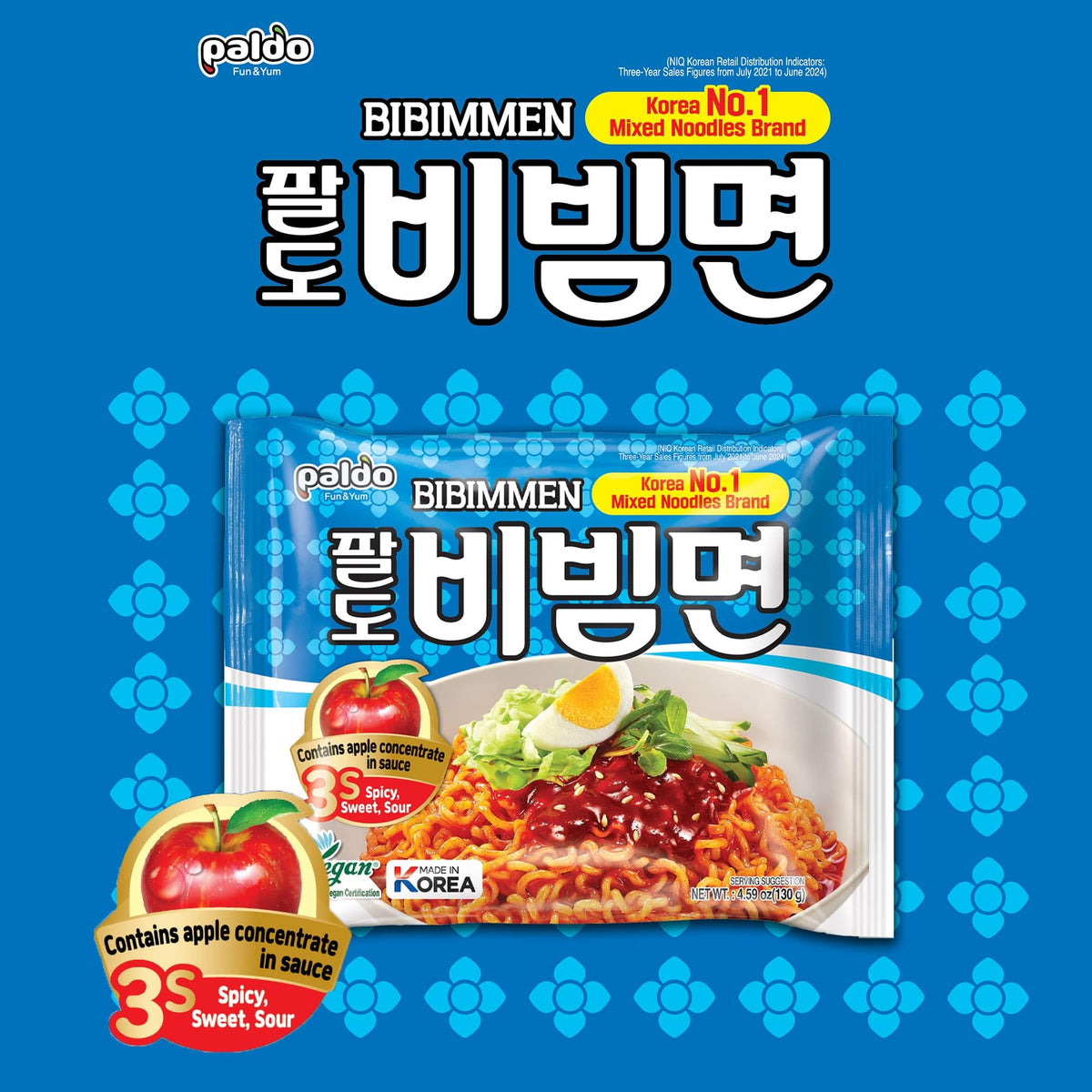 Paldo Korean Ramen Family Pack (Bibimmen) 4.59oz (Pack of 5)