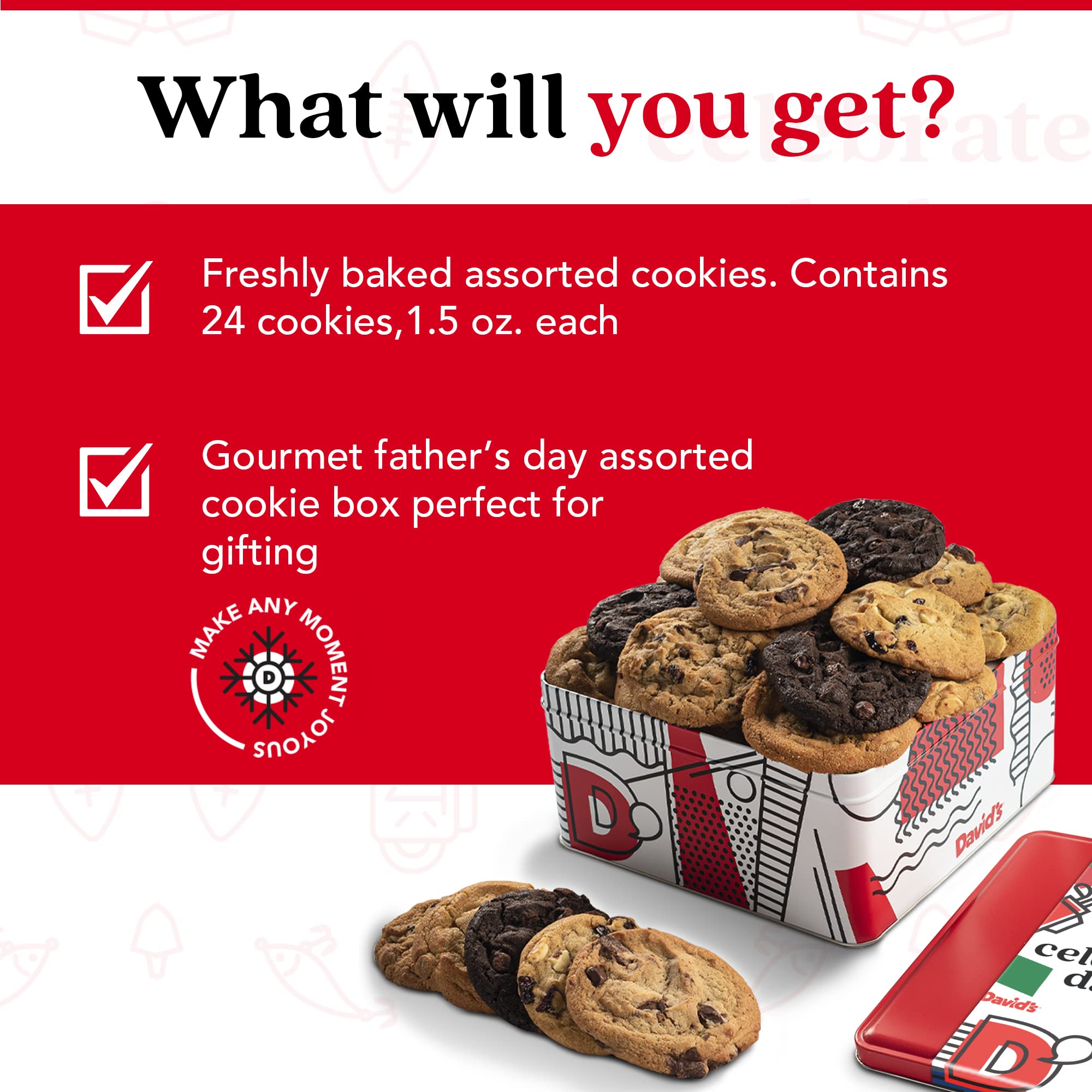 David's Cookies Father's Day Cookie Gift Tin - 2lbs Fresh-Baked Gourmet Assorted Cookies | Classic Flavors from Traditional Recipes | Bakery Dessert