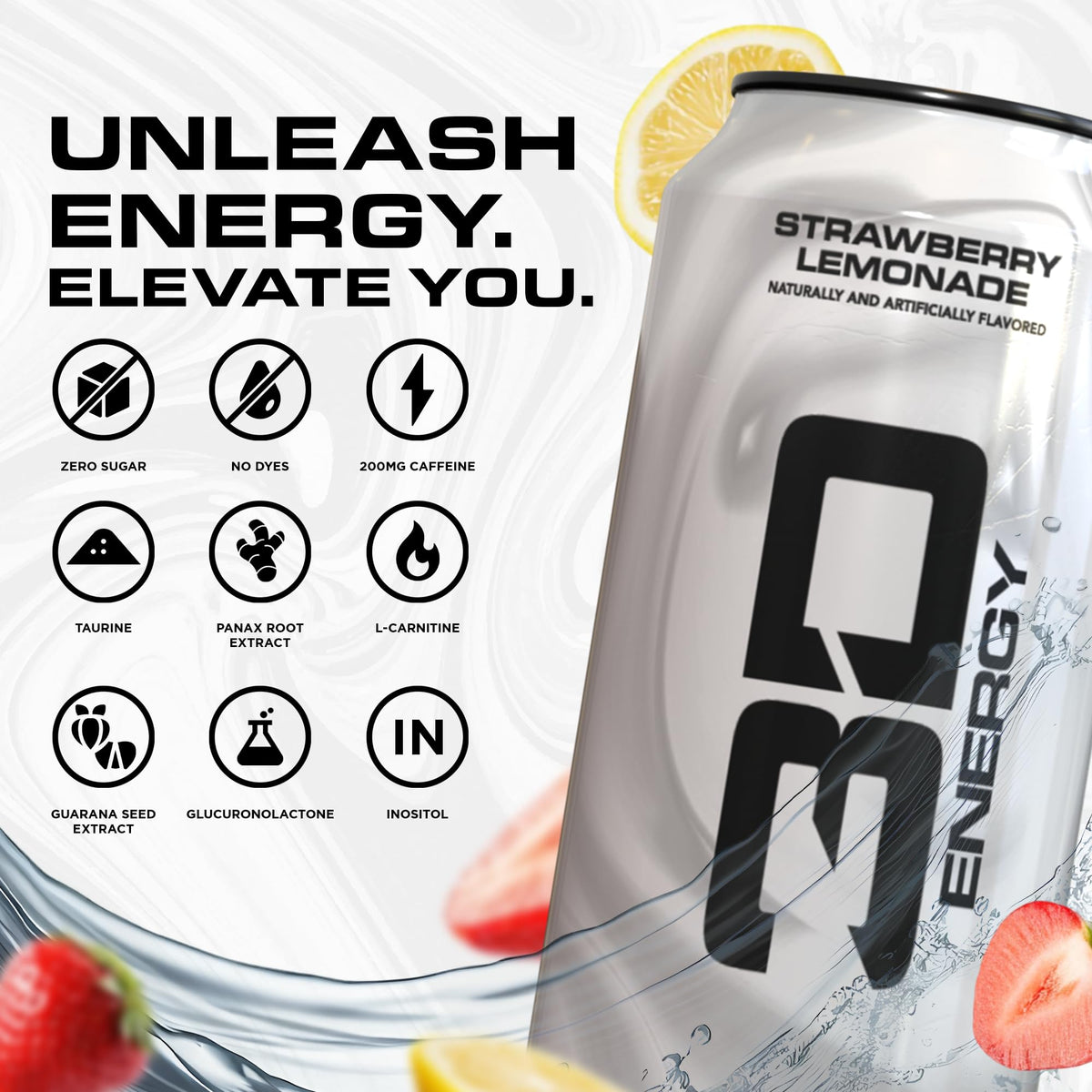 3D Sugar Free Energy Drink, Strawberry Lemonade, 16oz Cans, 12 Pack