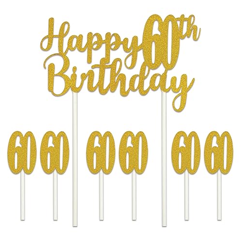 Gold Glitter 60th Birthday Cake Topper - 1 Pc
