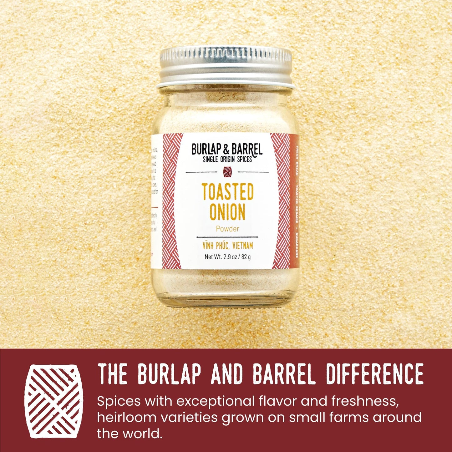 Burlap & Barrel Toasted Onion Powder - Rich, Savory-Sweet Flavor - Flavorful Onion Seasoning for Cooking - As Seen On Shark Tank - 2.9oz Glass Jar