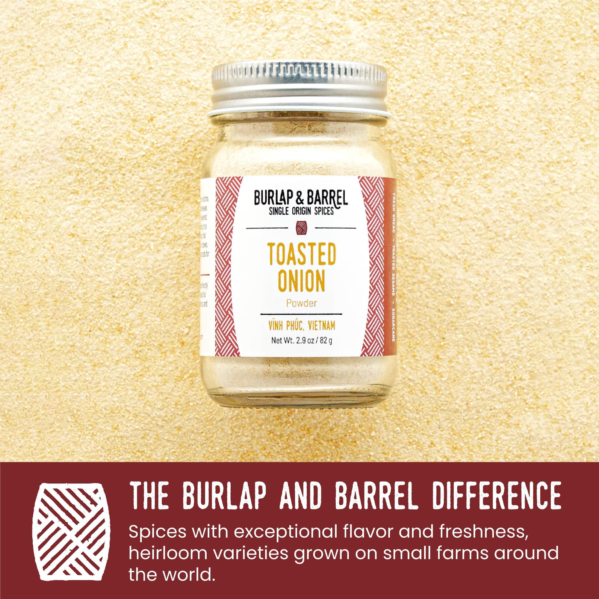 Burlap & Barrel Toasted Onion Powder - Rich, Savory-Sweet Flavor - Flavorful Onion Seasoning for Cooking - As Seen On Shark Tank - 2.9oz Glass Jar
