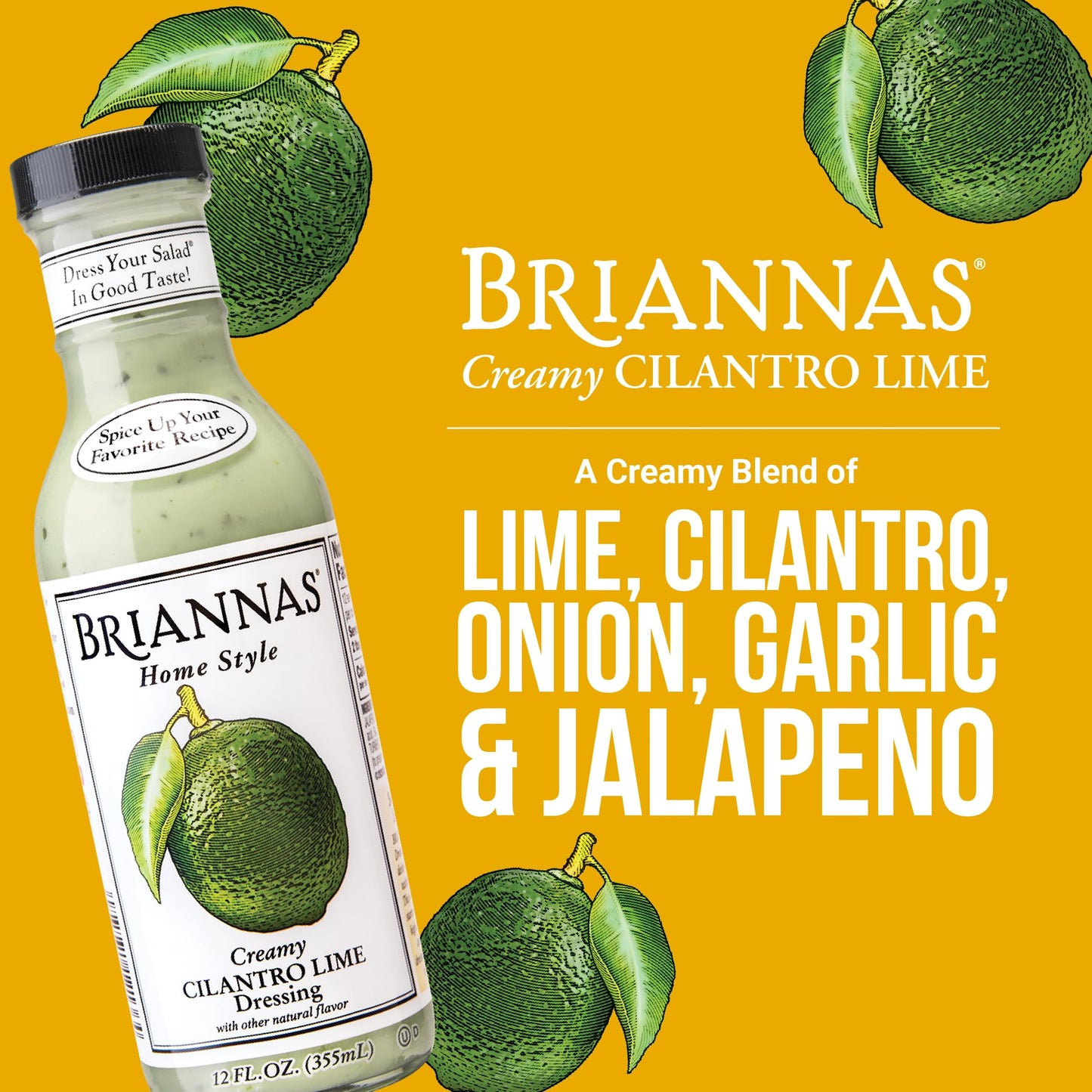 BRIANNAS - Home Style Creamy Cilantro Lime Dressing - Fine Salad Dressing made with Premium Ingredients - Gluten Free, Kosher, & Low Sugar - 12 oz