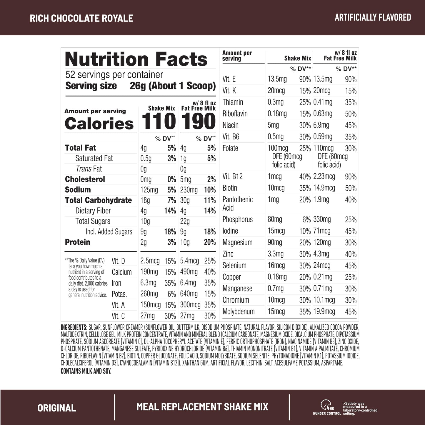 SlimFast Meal Replacement Powder, Original Rich Chocolate Royale, Weight Loss Shake Mix, 10g of Protein, 52 Servings (Packaging May Vary)