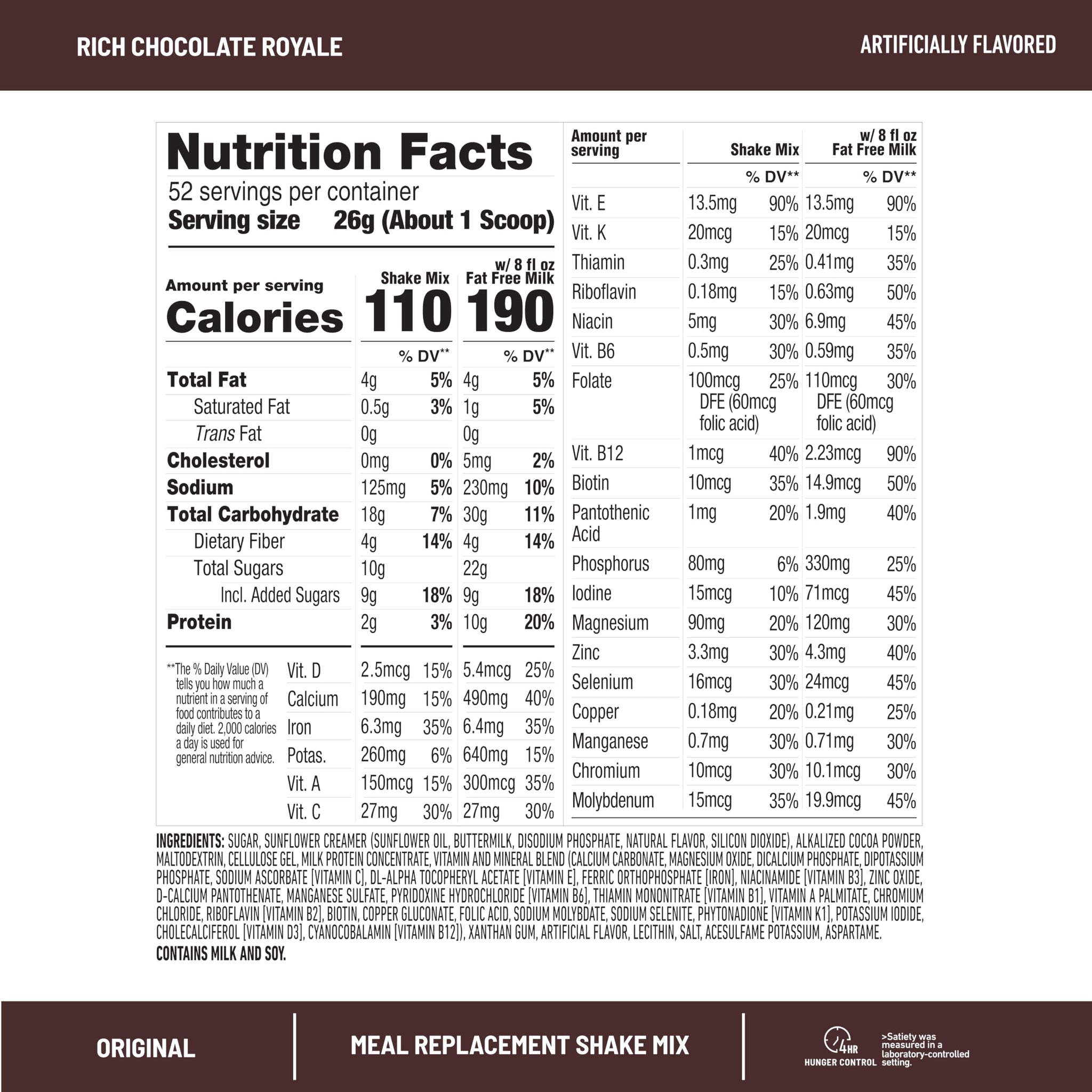 SlimFast Meal Replacement Powder, Original Rich Chocolate Royale, Weight Loss Shake Mix, 10g of Protein, 52 Servings (Packaging May Vary)