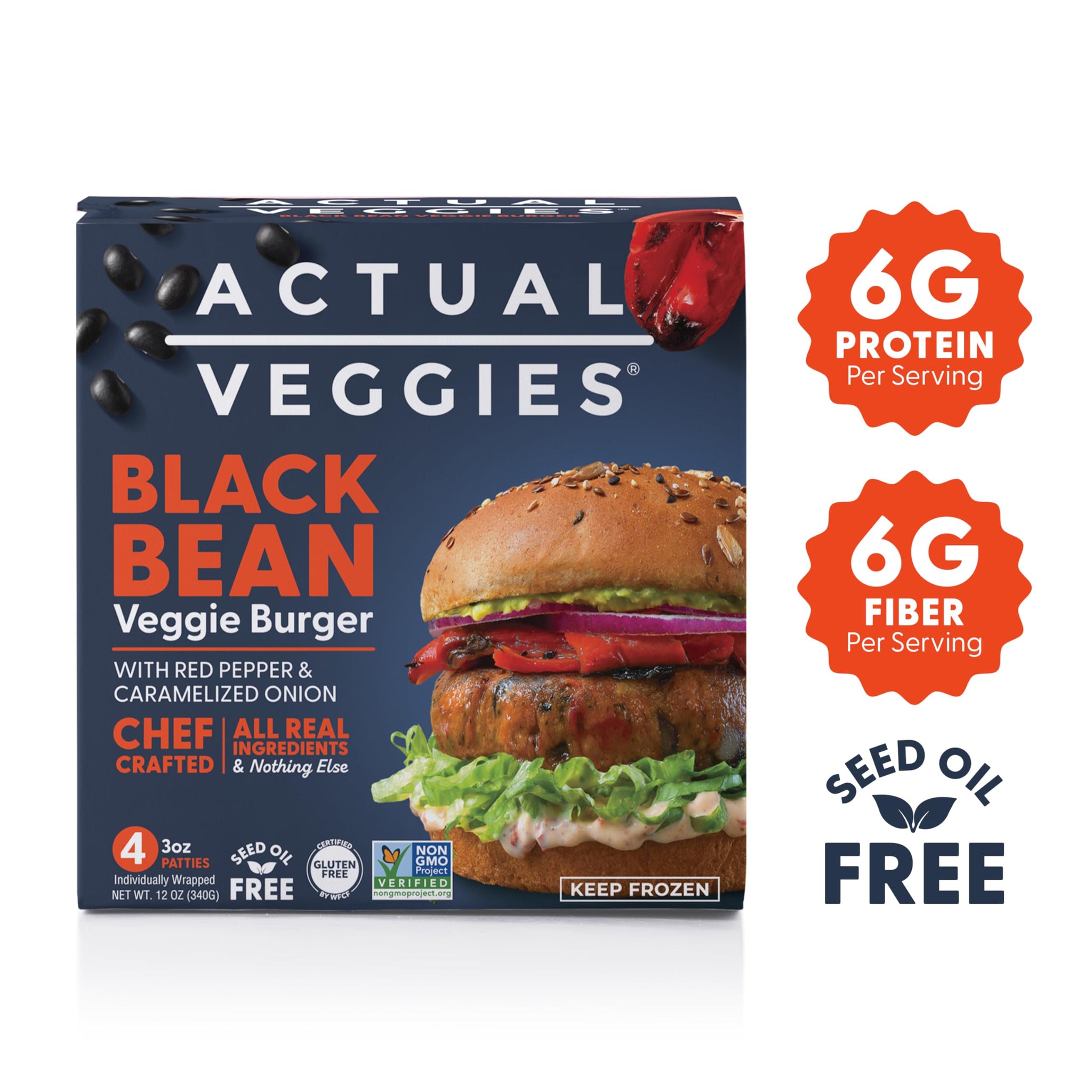 Actual Veggies Black Bean Burger Veggie Burger, 12 Oz